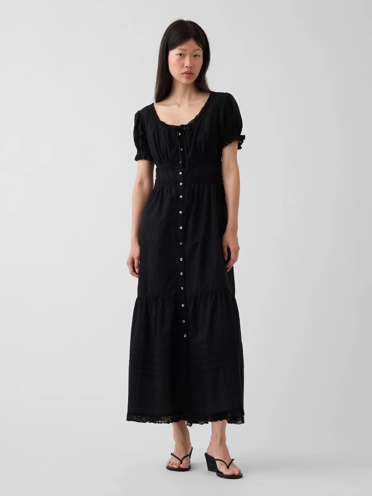 Scoop-Neck Lace-Trim Tiered Maxi Dress by Gap