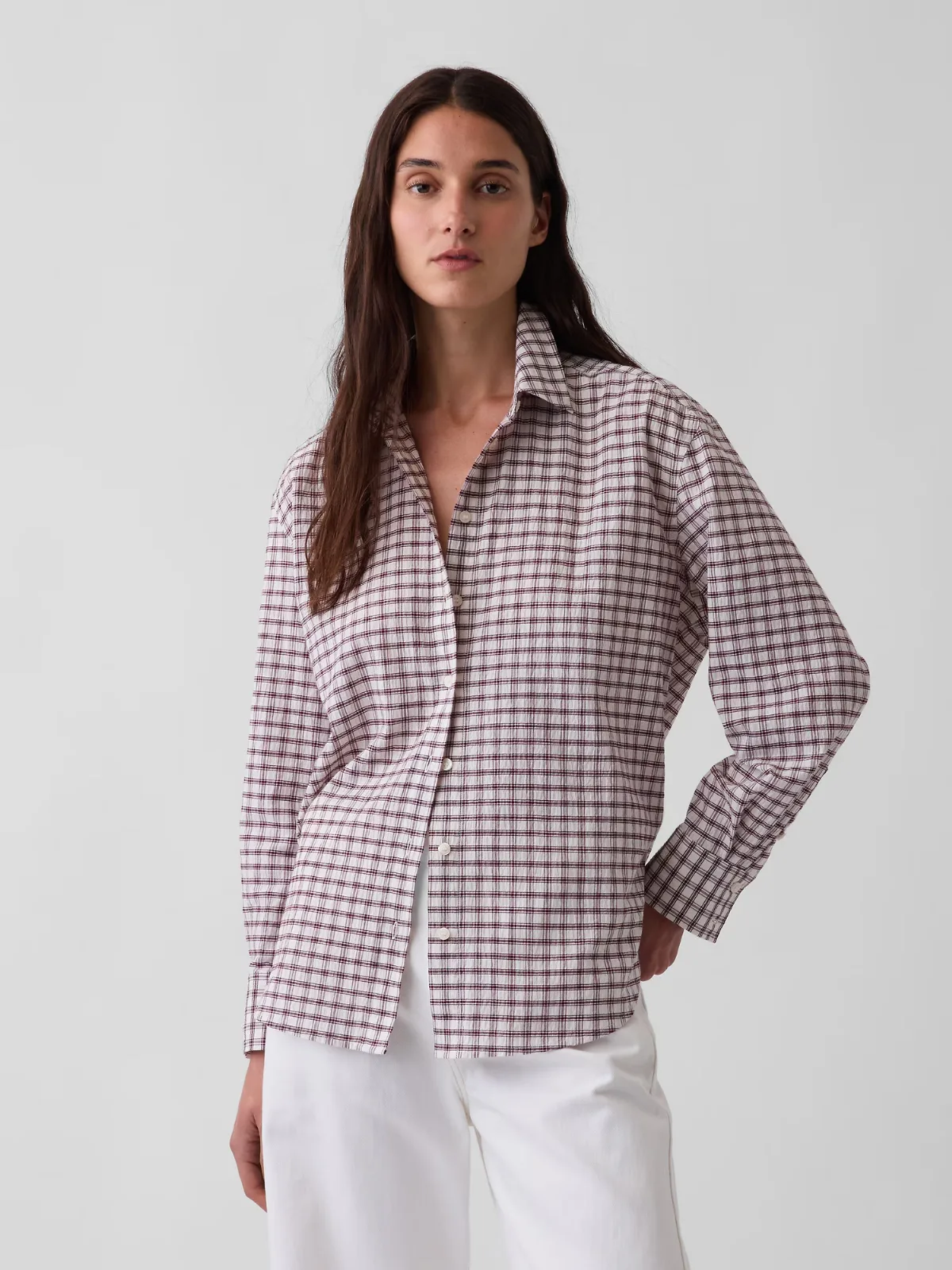 Seersucker Plaid Oversized Shirt