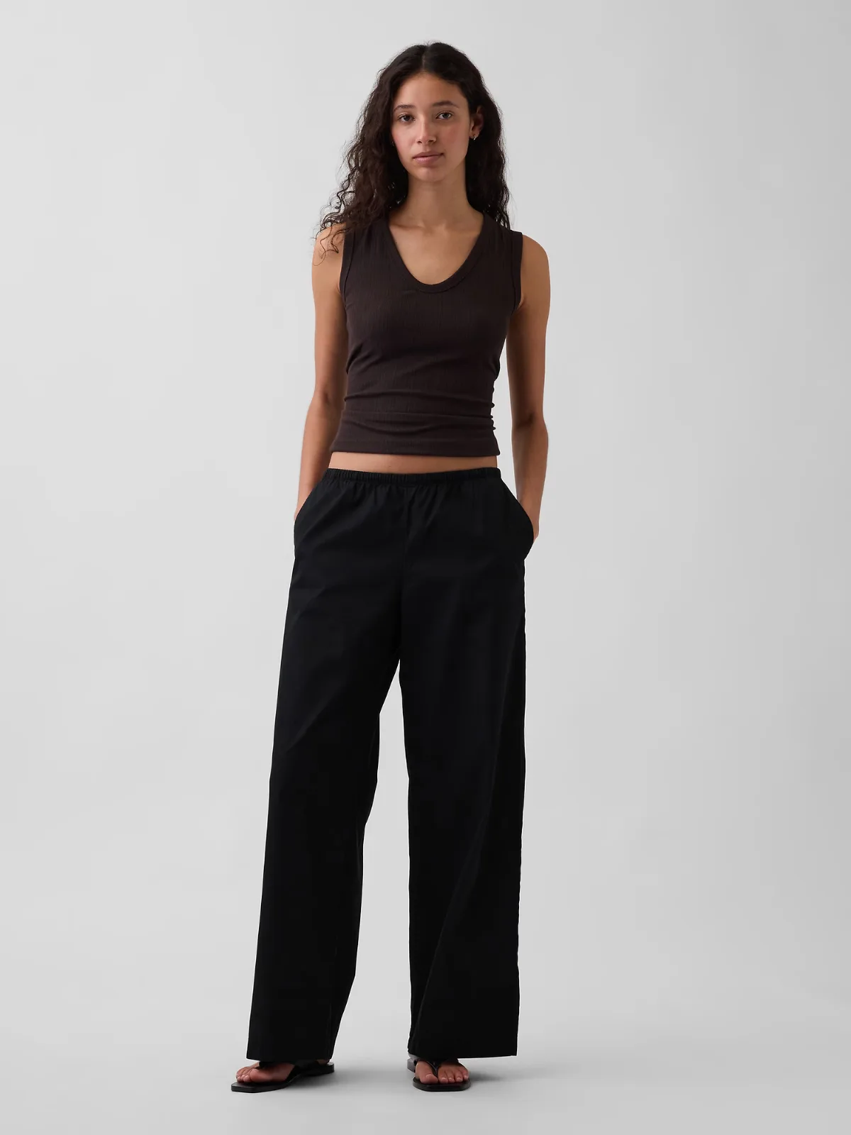 Mid Rise Poplin Relaxed Easy Wide-Leg Pants by Gap