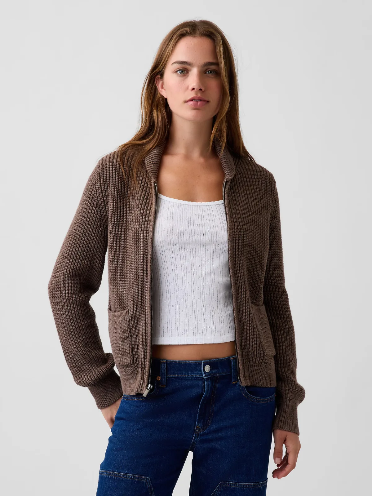 100% Cotton Zip Sweater Cardigan by Gap