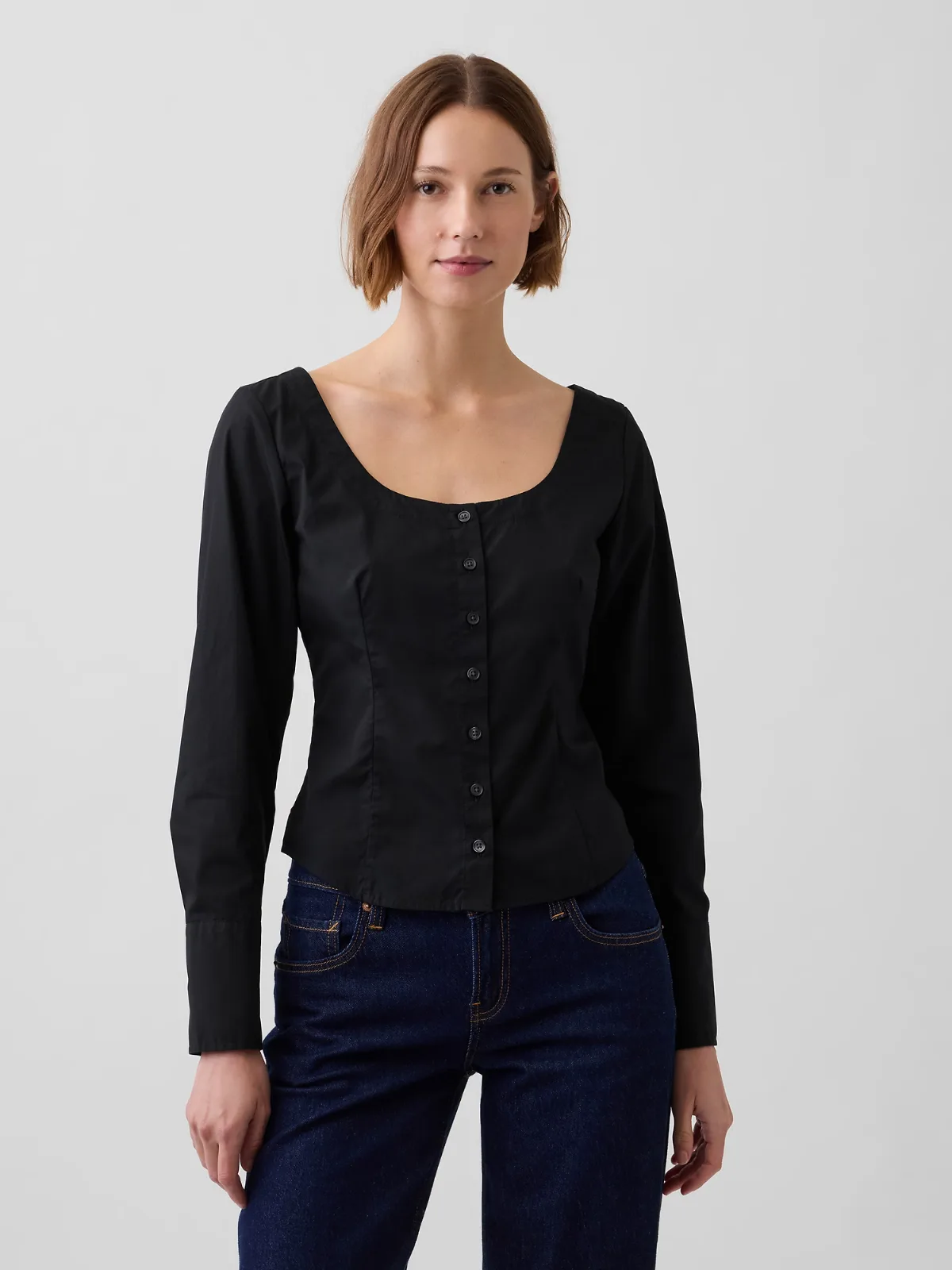 Organic Cotton Poplin Scoop Neck Top by Gap