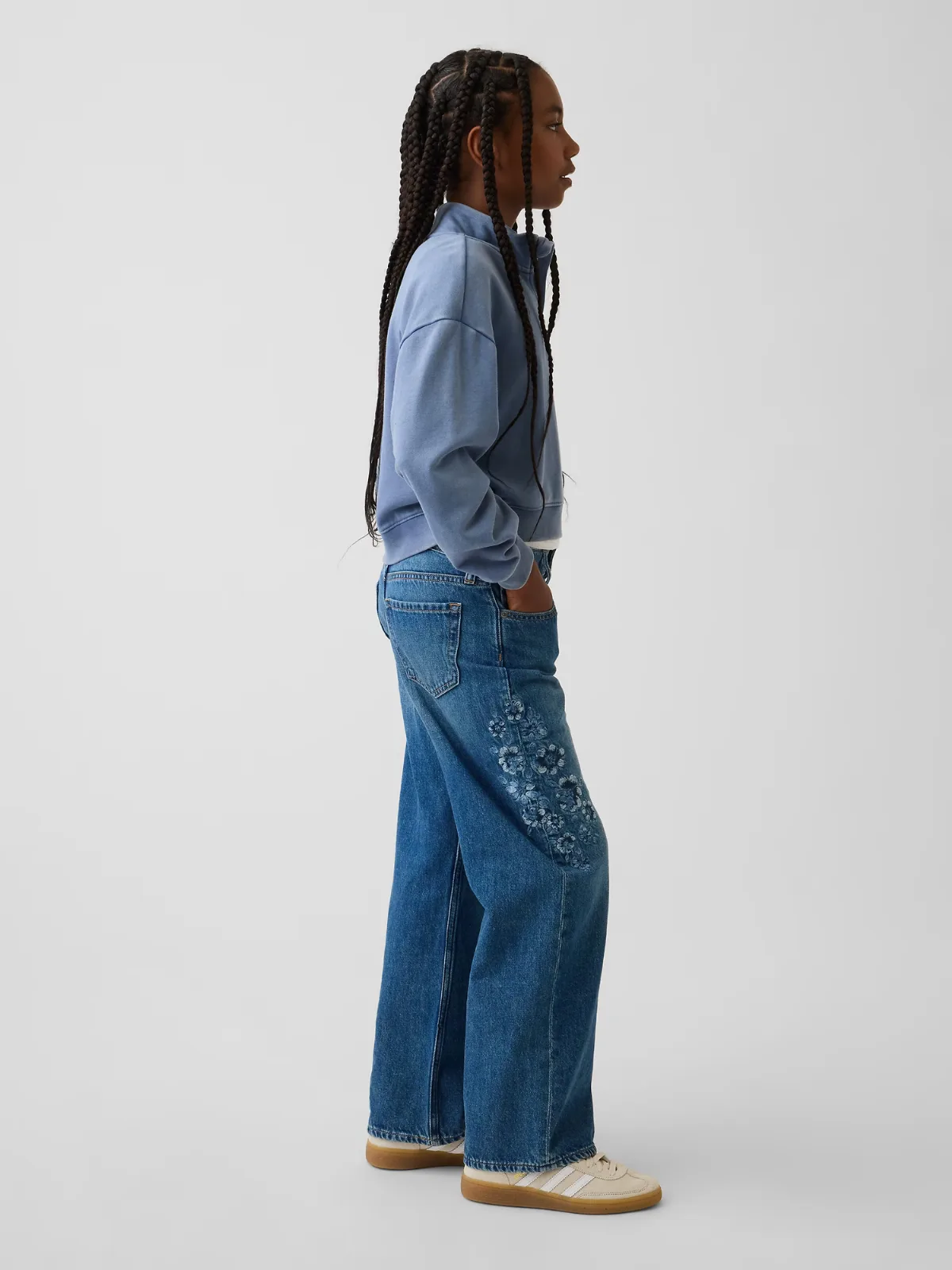 Low Rise Stride Embroidered Floral Wide-Leg Jeans by Gap