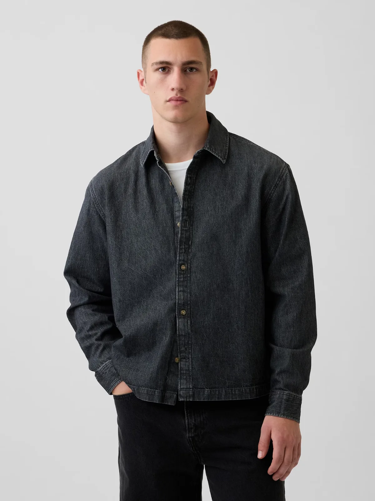 Denim Relaxed Straight-Hem Shirt