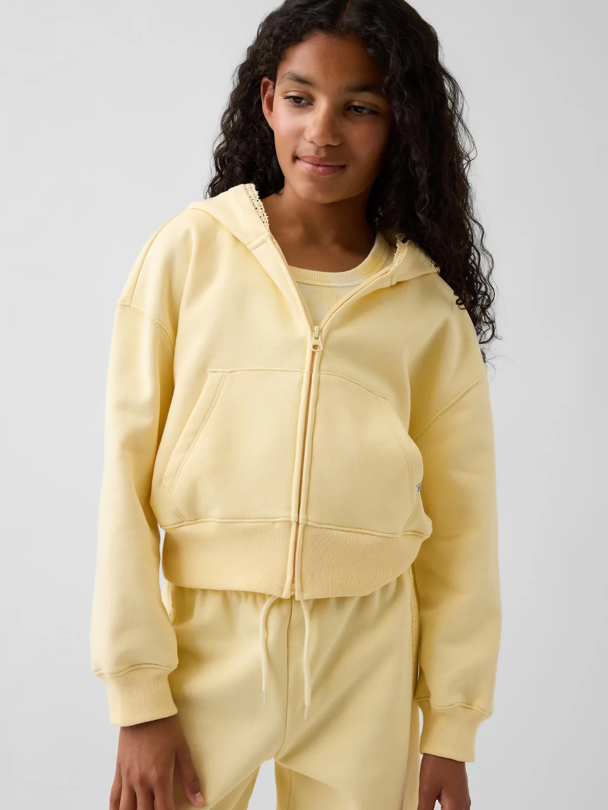 VintageSoft Relaxed Lace-Trim Zip Hoodie by Gap