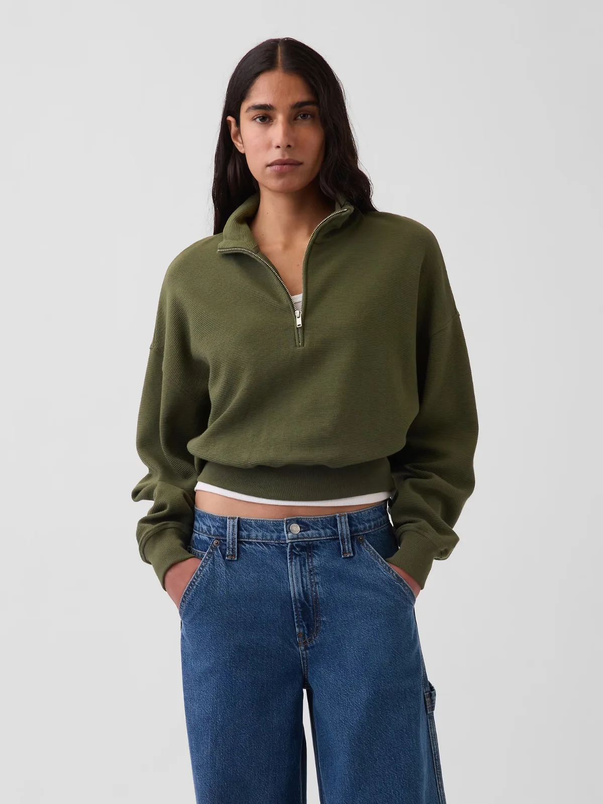 Textured Cotton Oversized Half-Zip Pullover by Gap