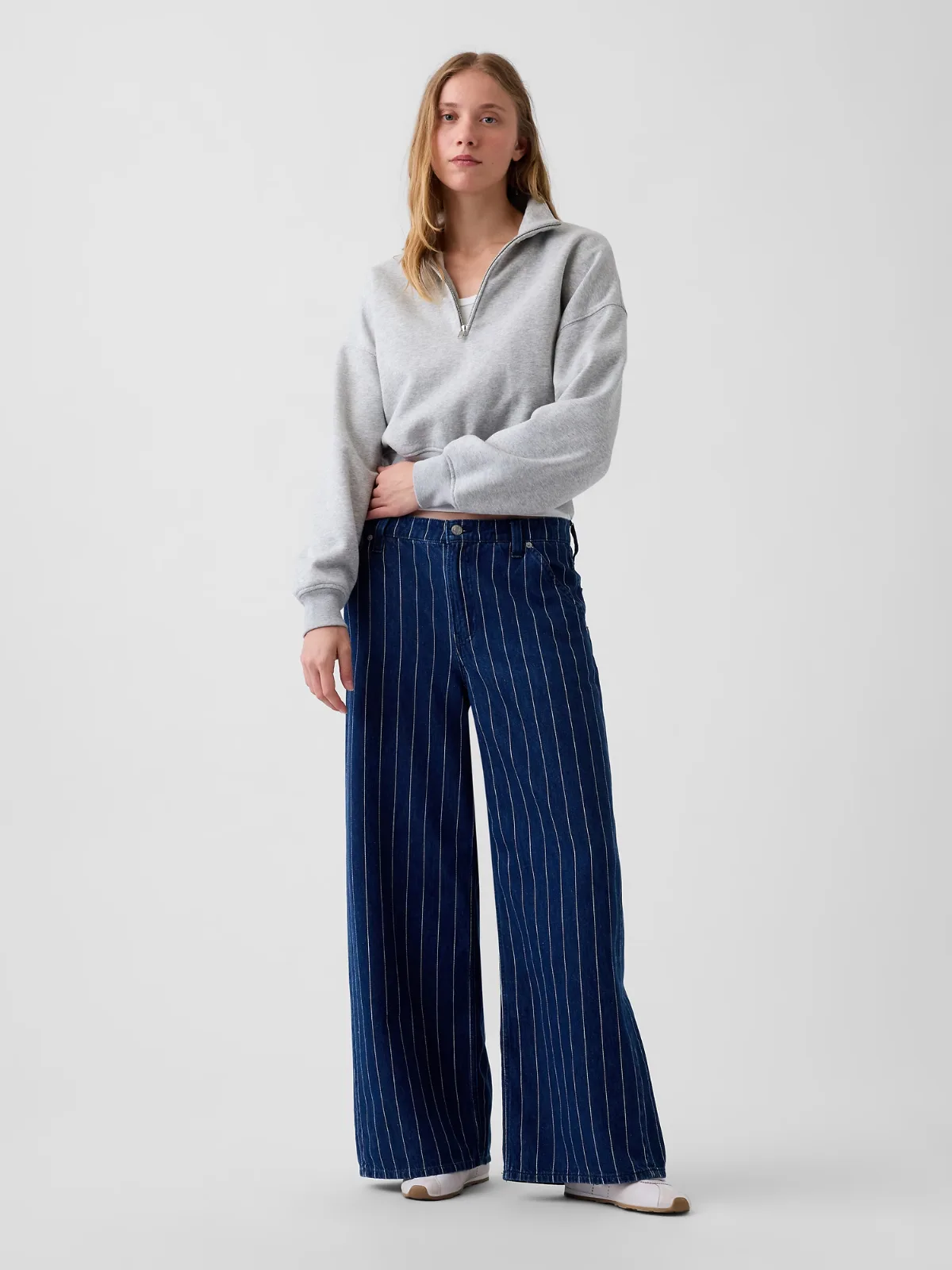 Mid Rise Stripe Baggy Jeans by Gap