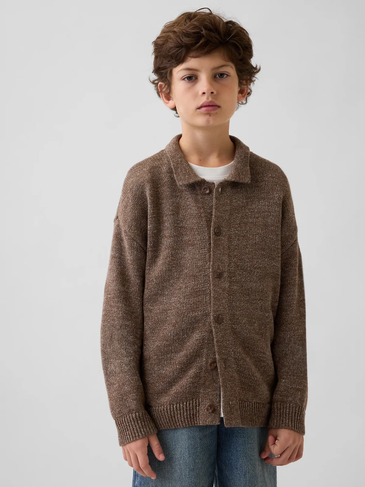 Relaxed Polo Shirt Cardigan Sweater by Gap