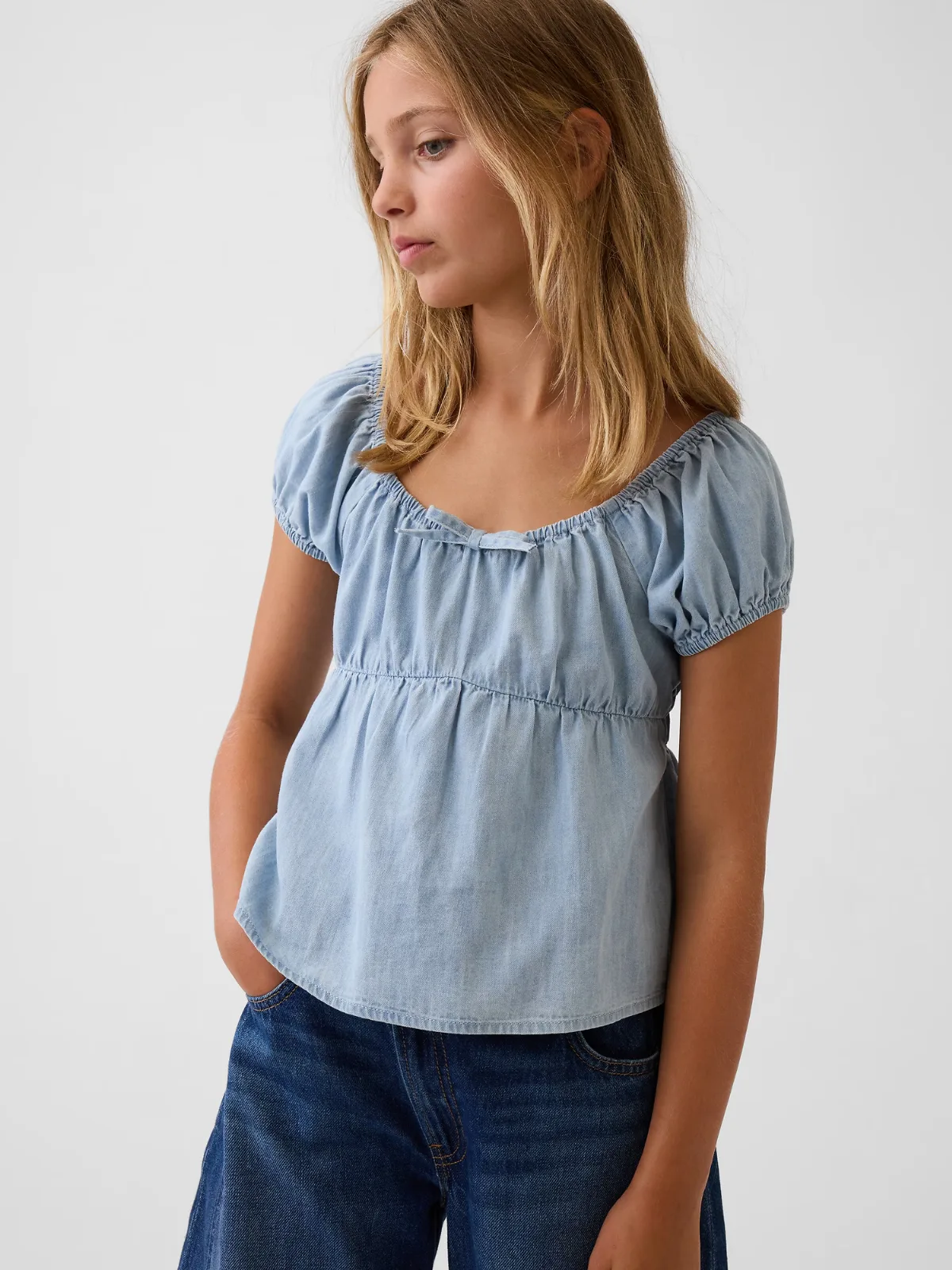 Denim Puff-Sleeve Top by Gap
