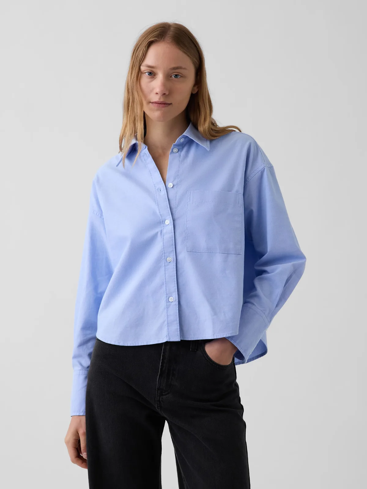 Organic Cotton Oversized Crop Oxford Shirt by Gap