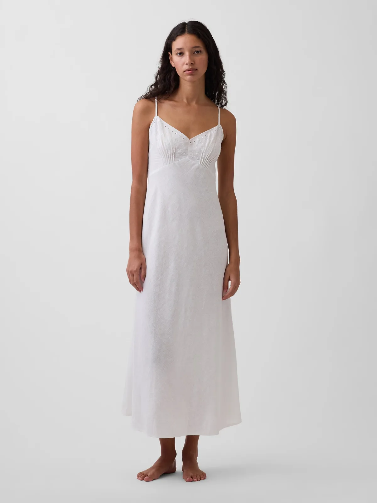 Linen-Blend Embroidered Midi Dress by Gap