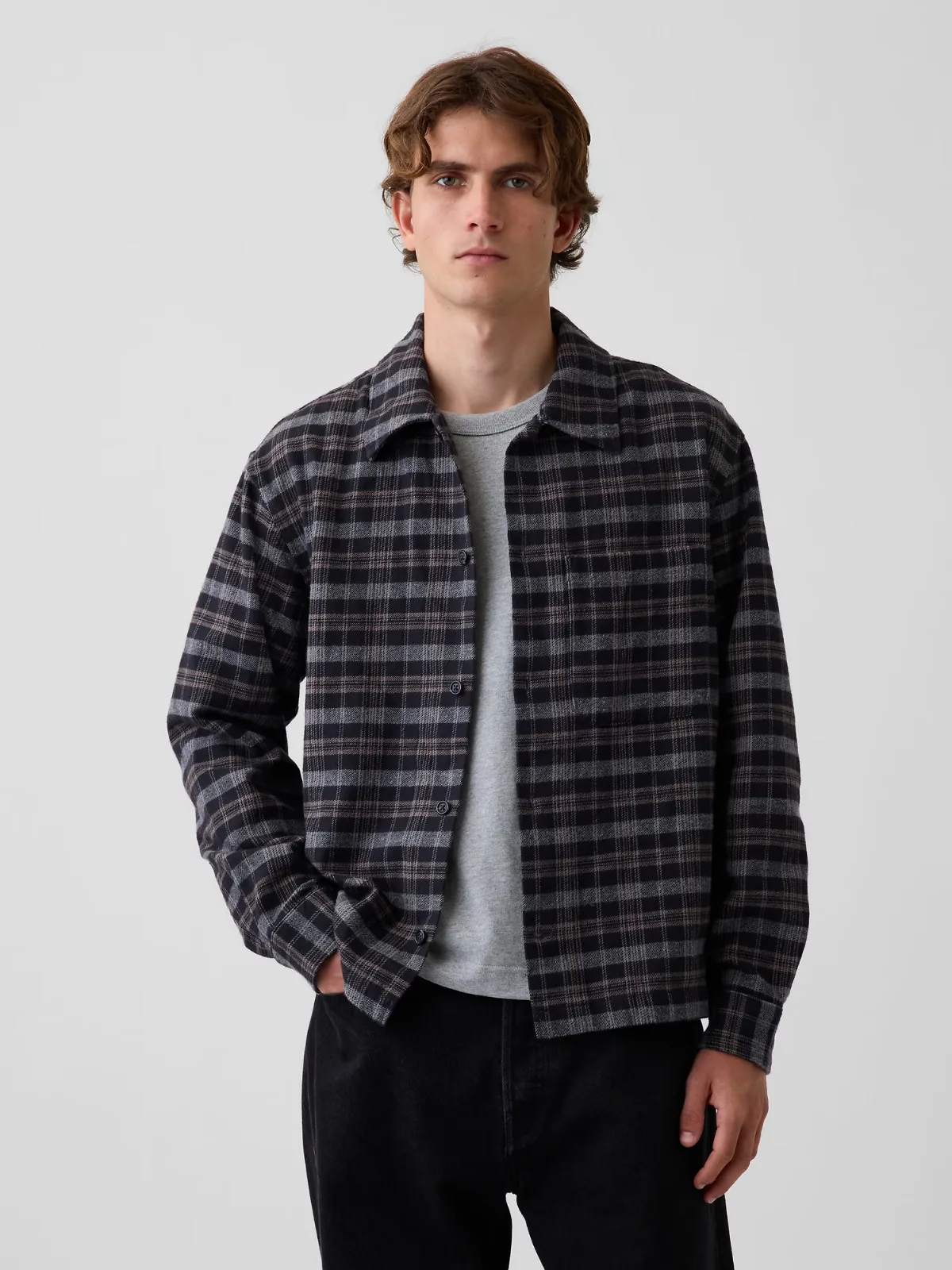 Relaxed Straight-Hem Flannel Shirt