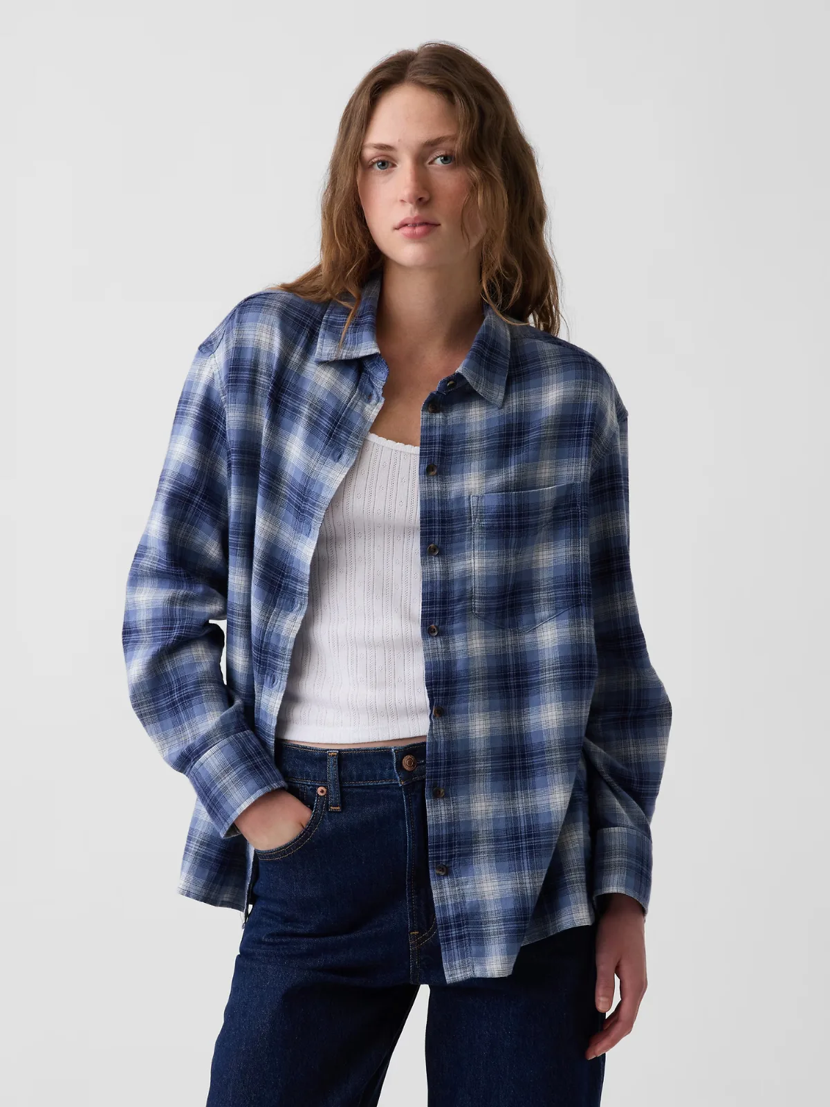 Oversized Straight-Hem Flannel Shirt by Gap