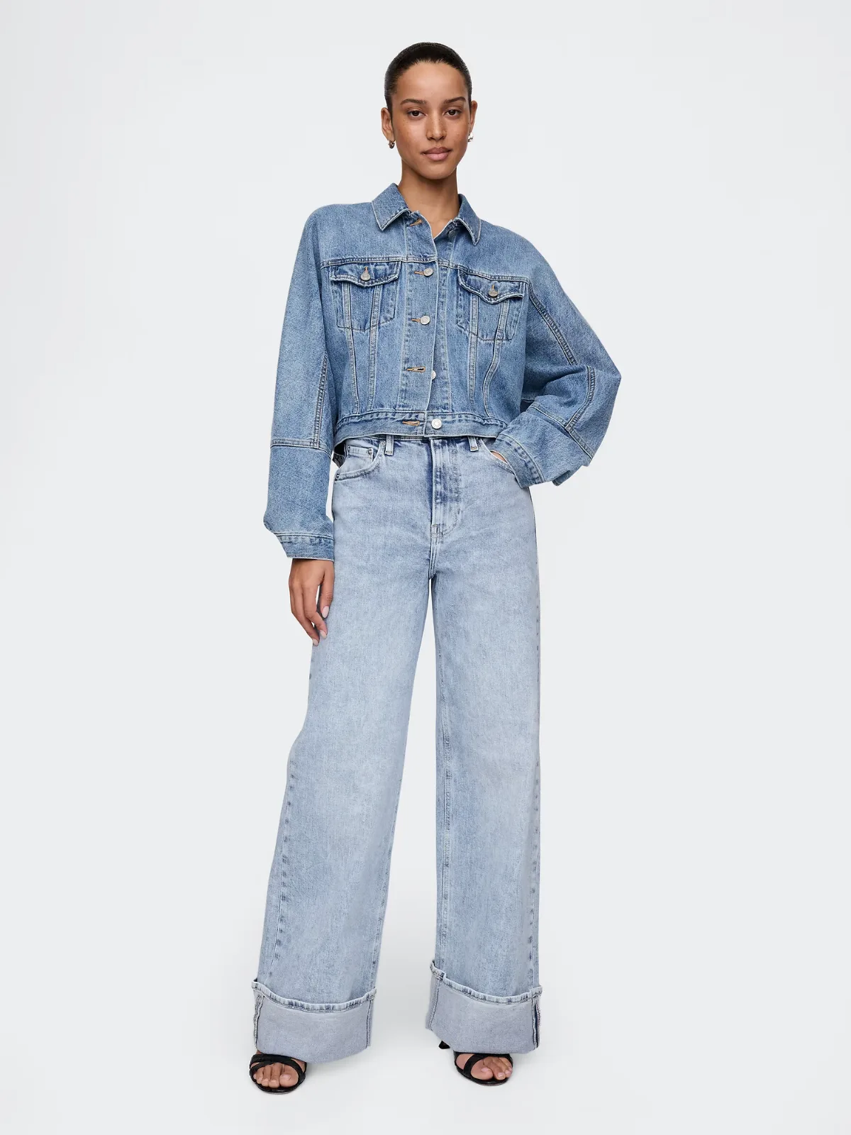 High Rise Stride Cuffed Wide-Leg Jeans by Gap