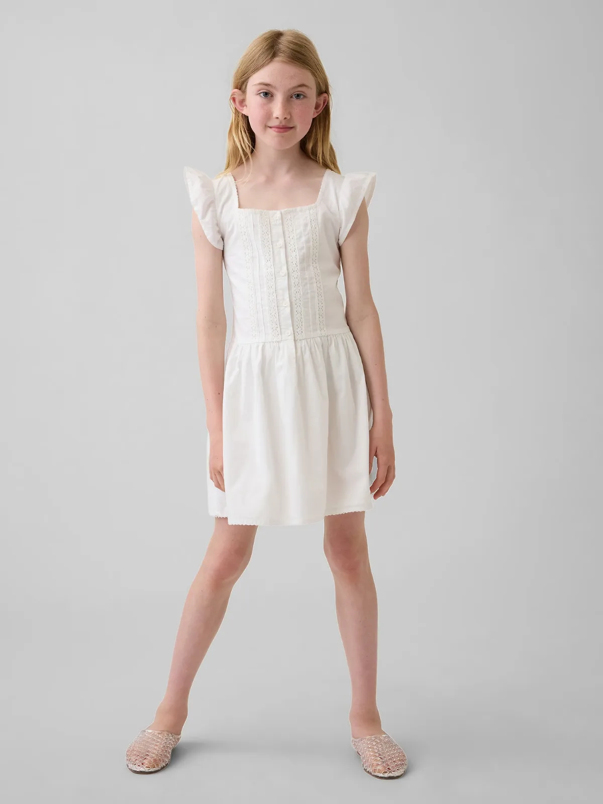 Flutter-Sleeve Lace-Trim Dress by Gap