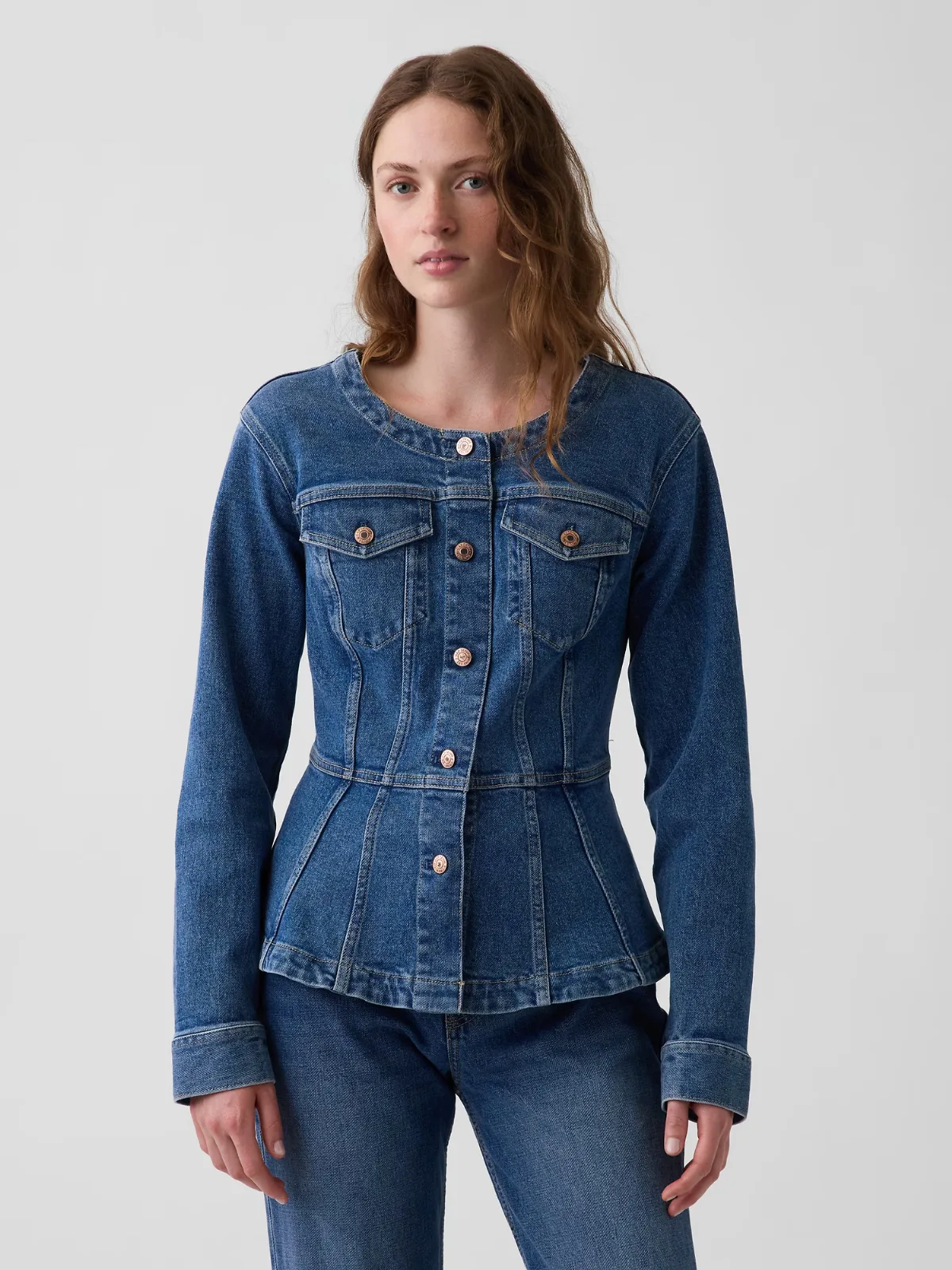 Denim Fitted Peplum Jacket by Gap