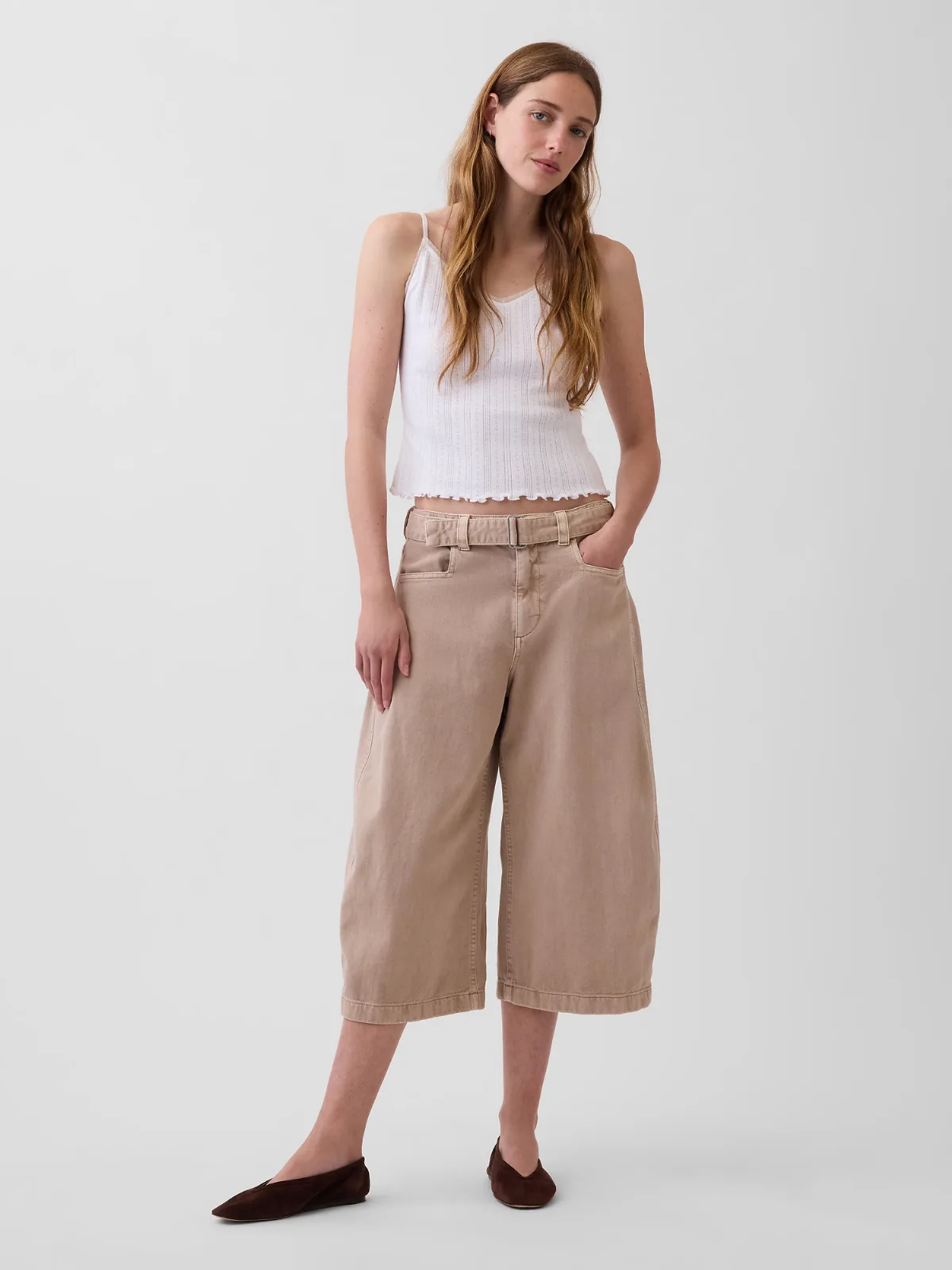 Mid Rise Belted Culotte Barrel Pants by Gap