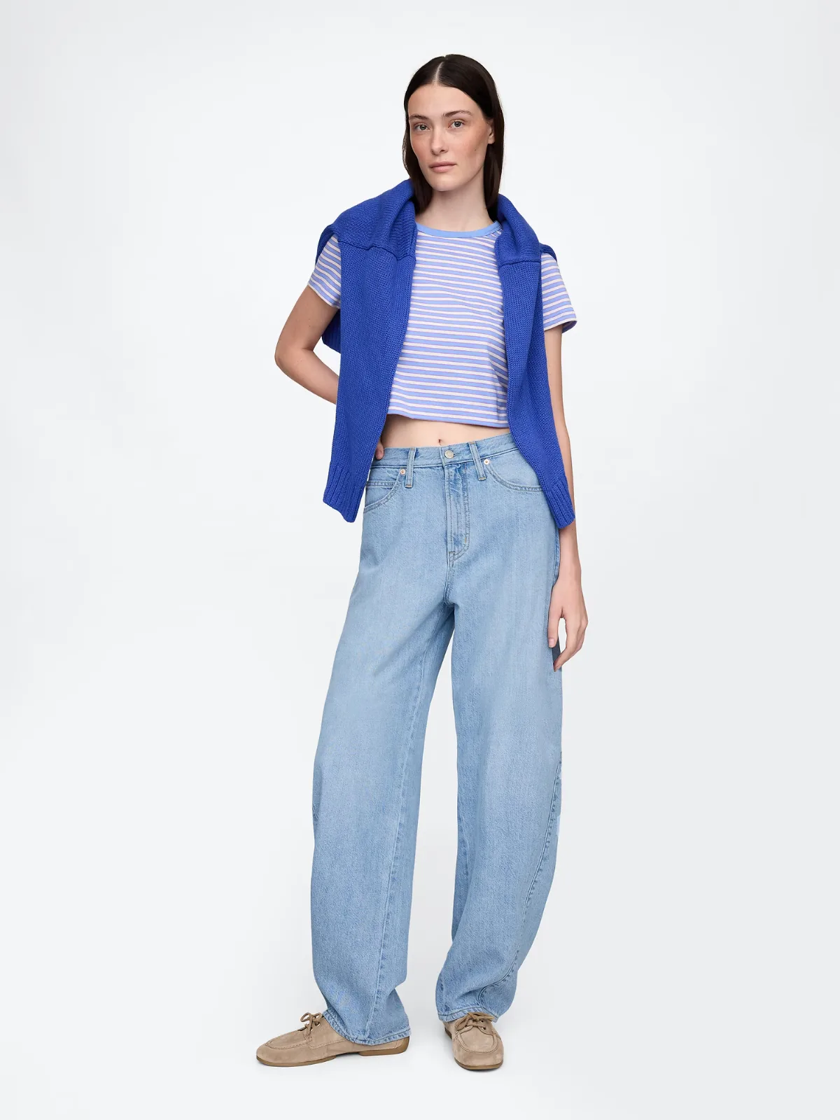 High Rise UltraSoft Barrel Jeans by Gap