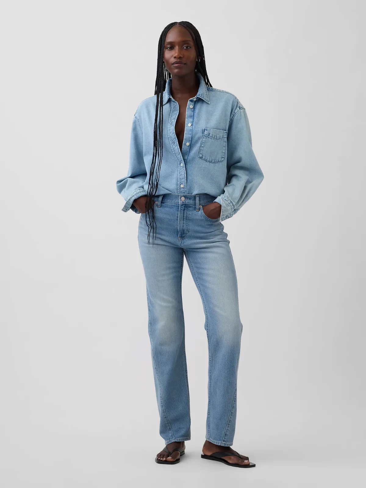 High Rise Twisted-Seam 90s Slim Straight Jeans