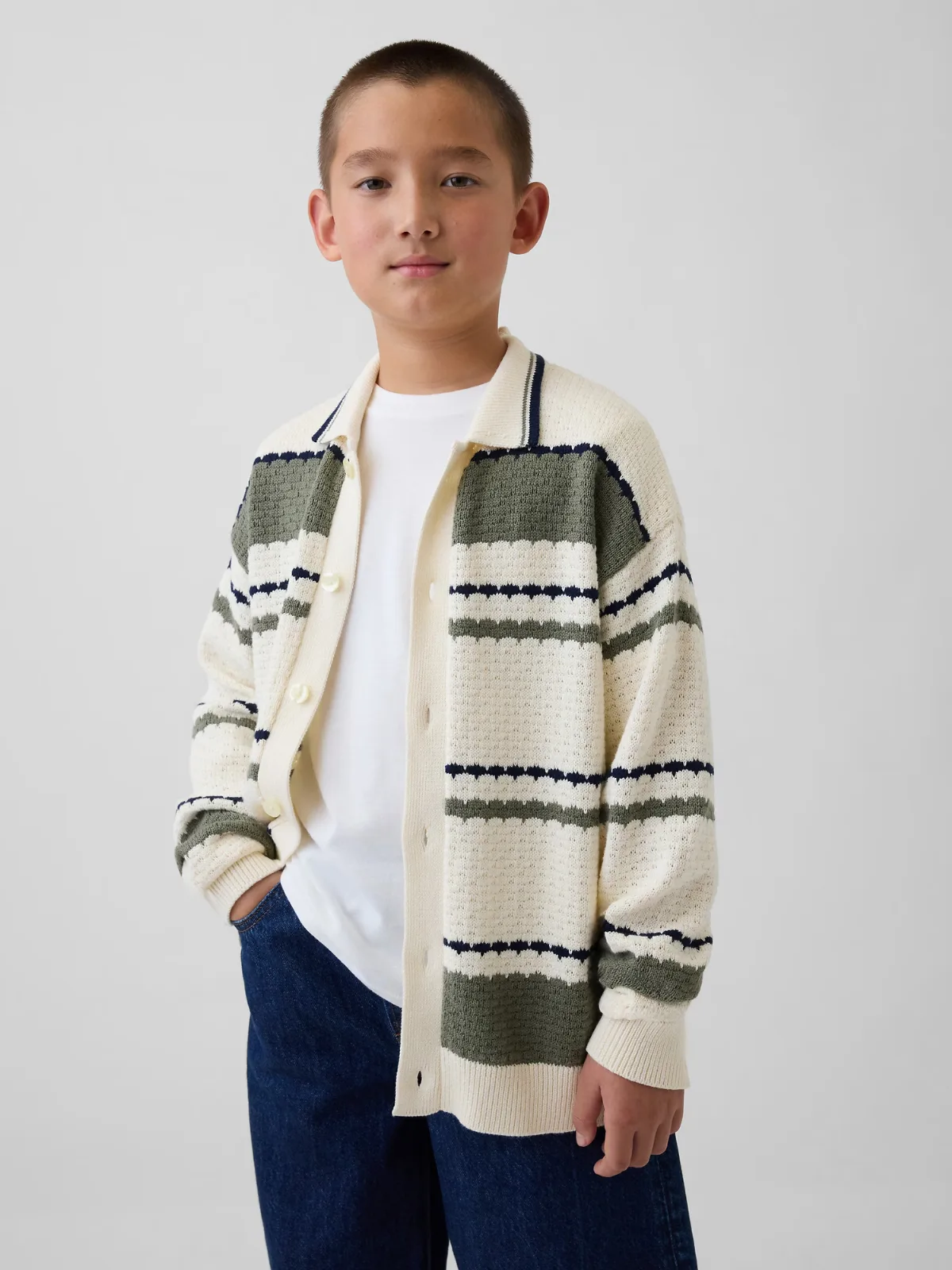 Relaxed Polo Shirt Cardigan Sweater by Gap