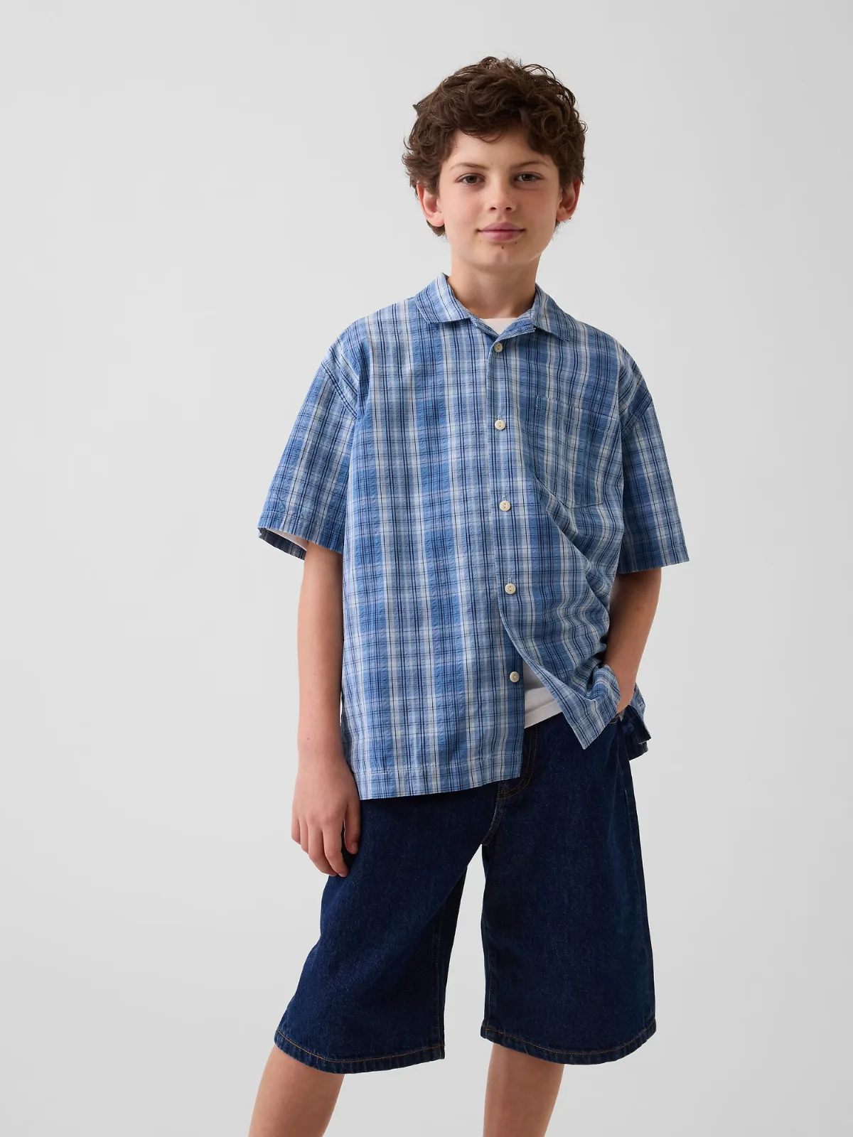Textured Plaid Relaxed Vacay Shirt by Gap