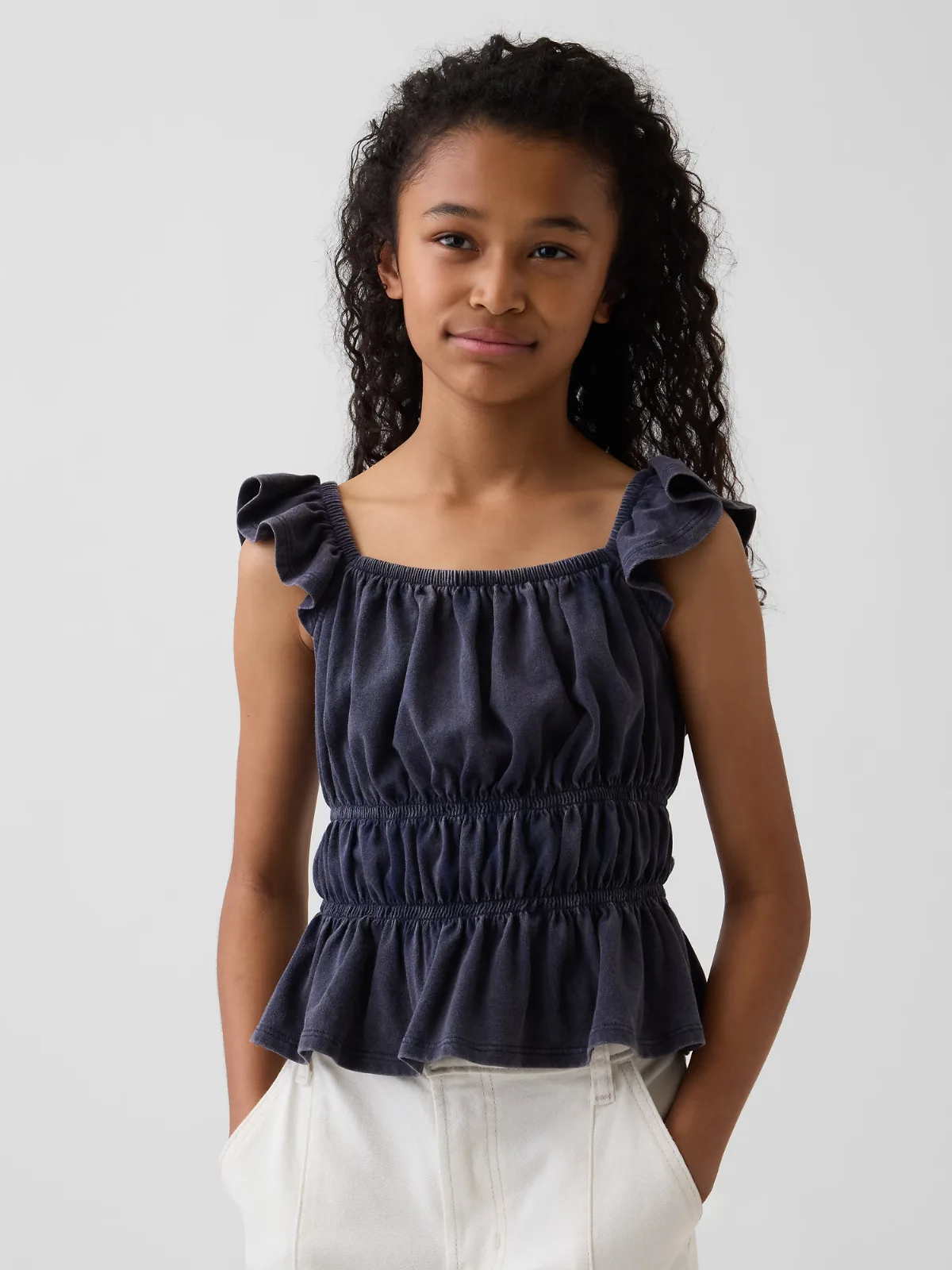 Flutter-Sleeve Smocked Peplum Top by Gap