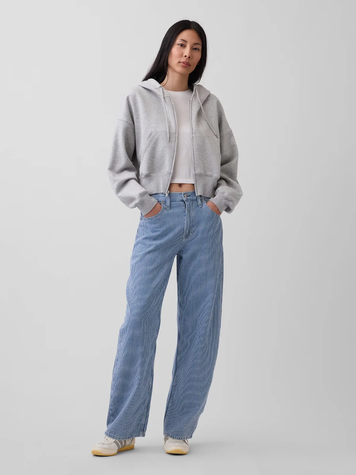 High Rise UltraSoft Denim Stripe Barrel Jeans by Gap