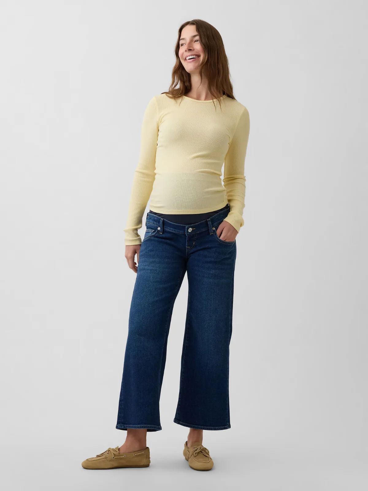 Maternity Full-Panel Stride Wide-Leg Ankle Jeans by Gap