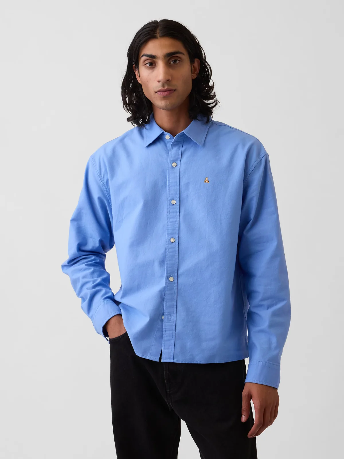 Relaxed Crop Straight-Hem Oxford Shirt by Gap