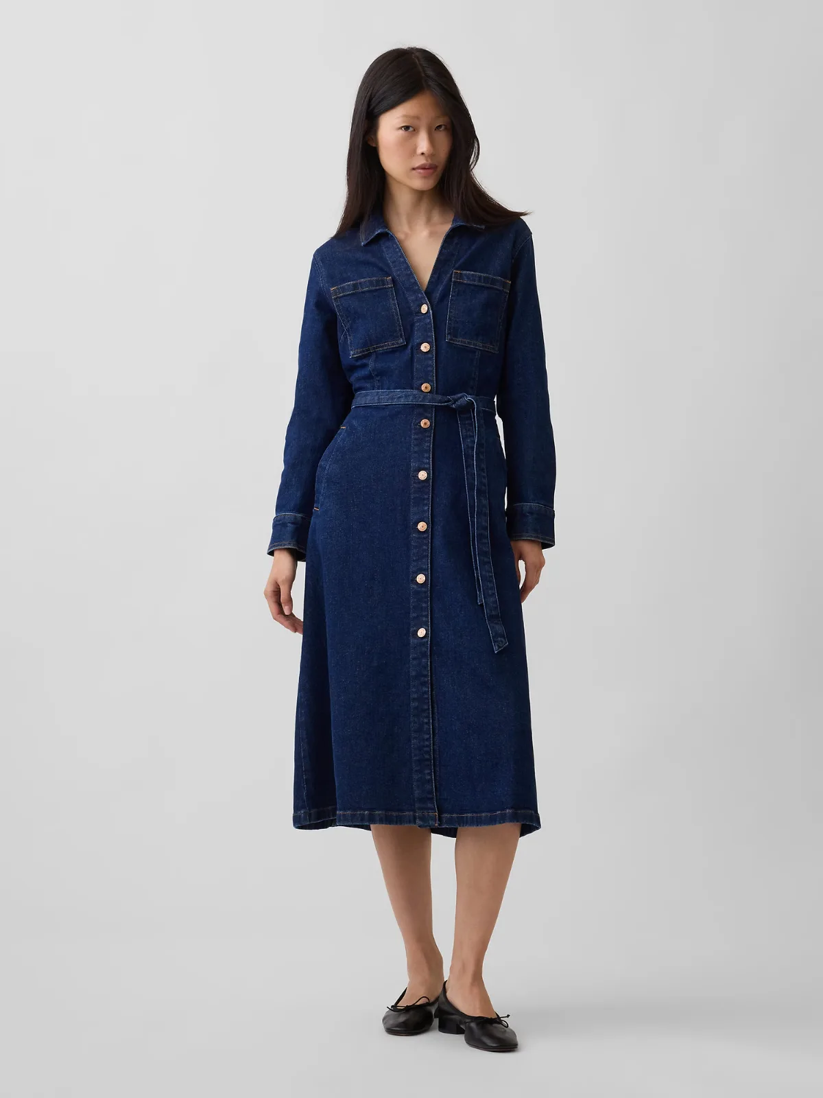 Denim Tie-Belt Midi Dress by Gap