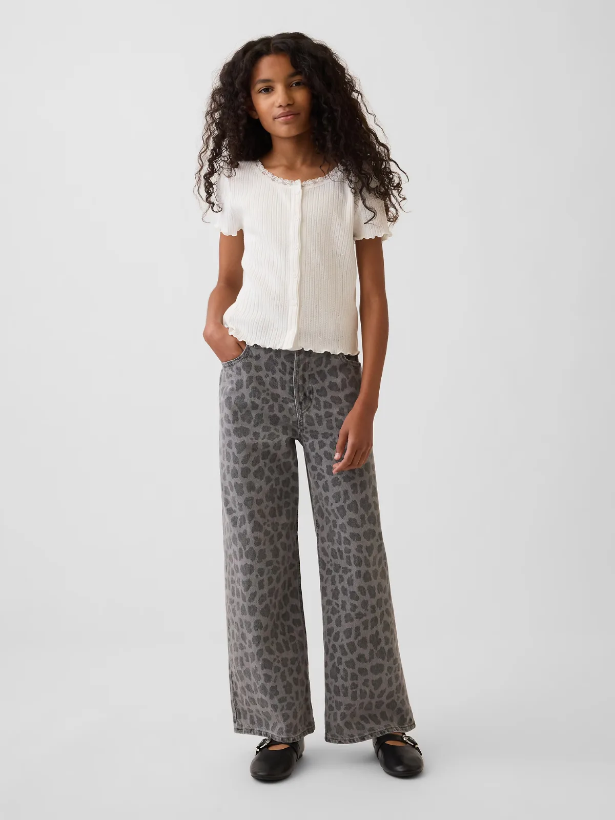 Low Rise Stride Leopard Wide-Leg Jeans by Gap