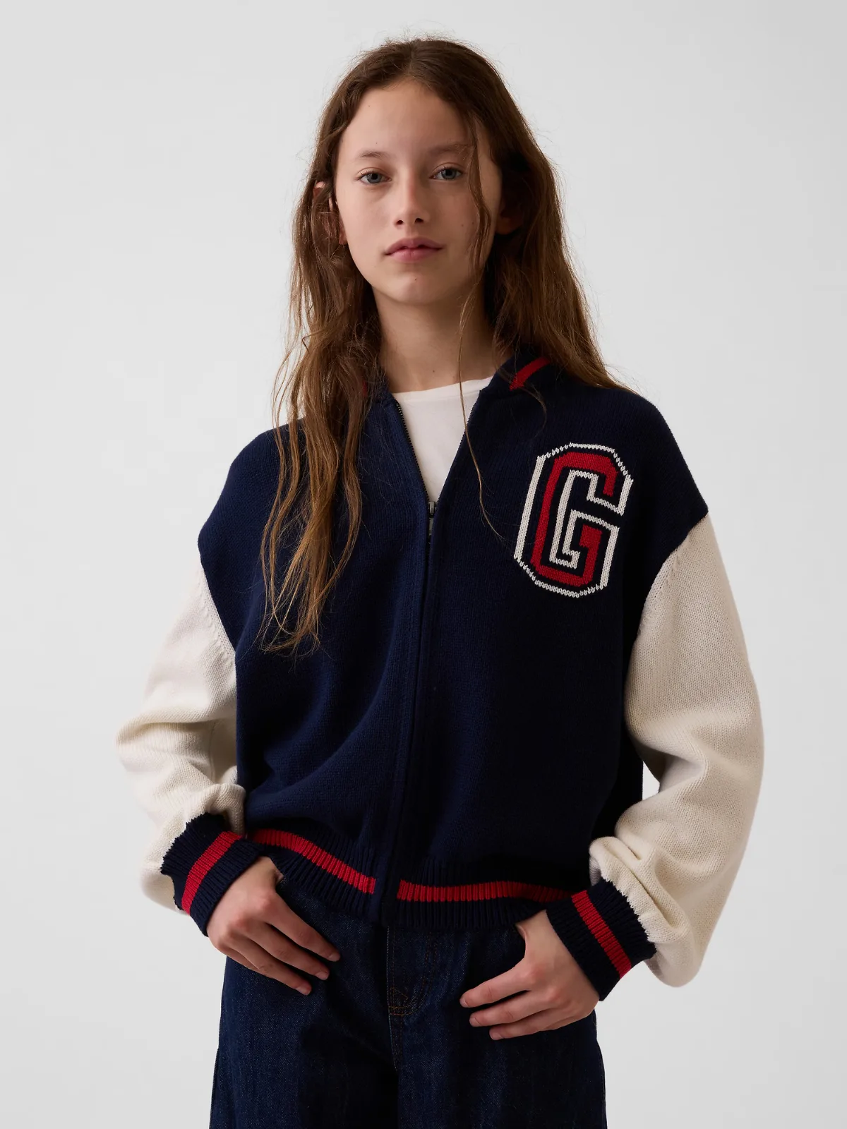 100% Cotton Relaxed Varsity Sweater Jacket by Gap