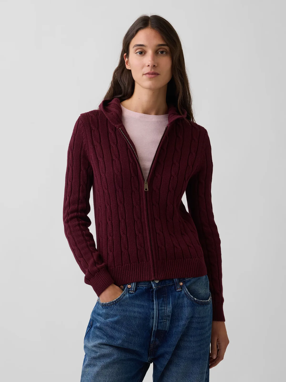100% Cotton Cable-Knit Zip Cardigan by Gap