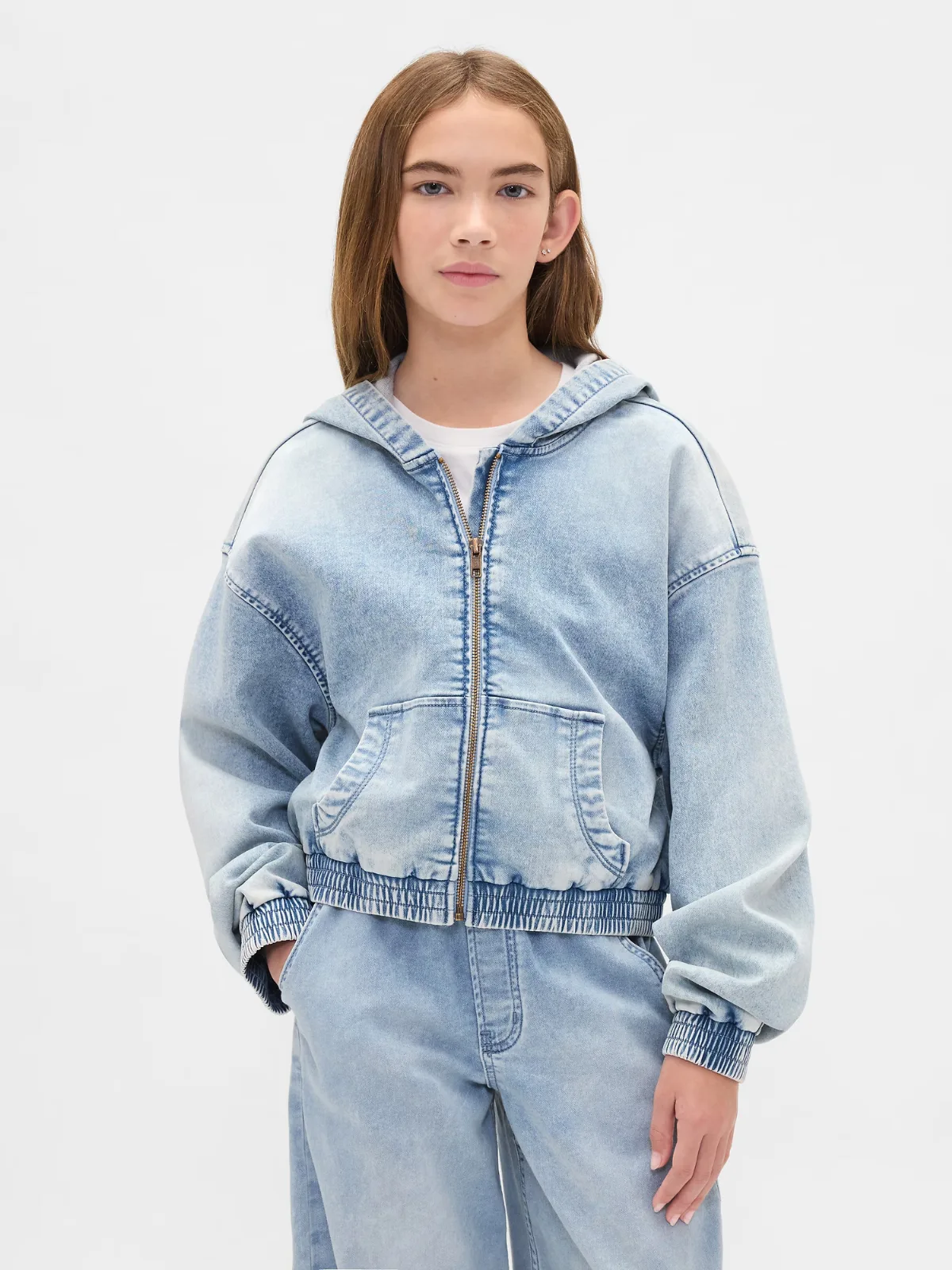 Knit Denim Zip Hoodie by Gap