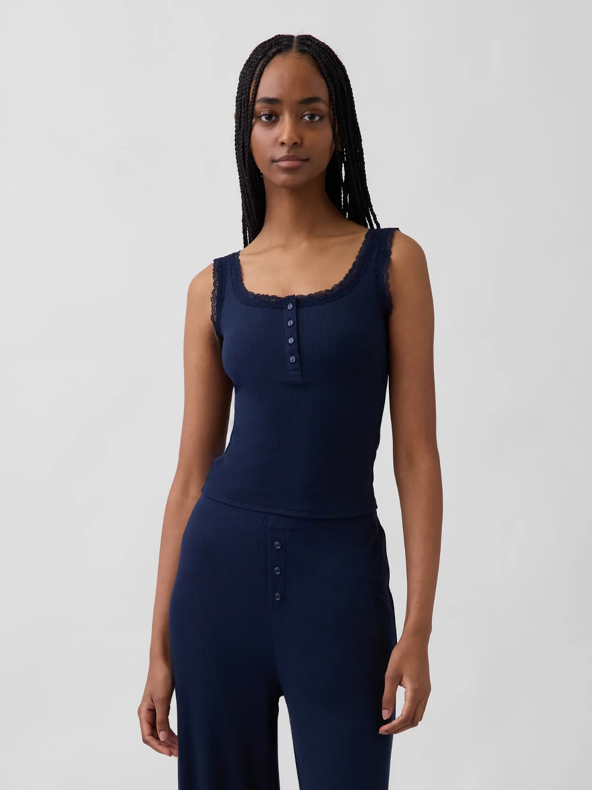MiniRib Lace Henley PJ Tank Top by Gap