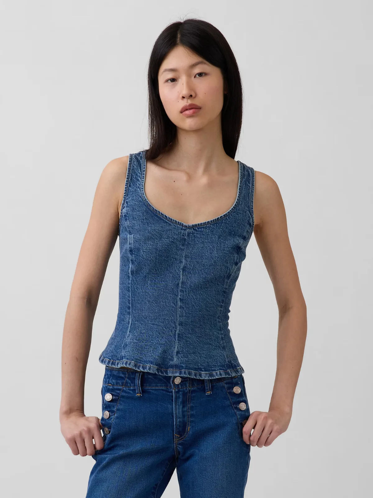 Denim Fitted Peplum Top by Gap