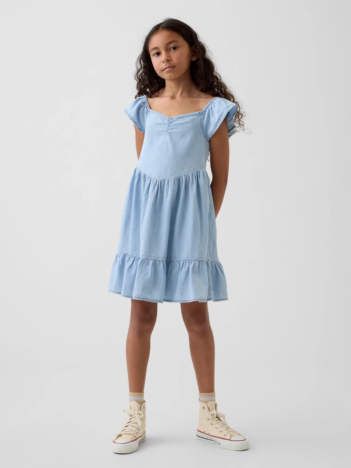Denim Flutter-Sleeve Sweetheart Dress by Gap