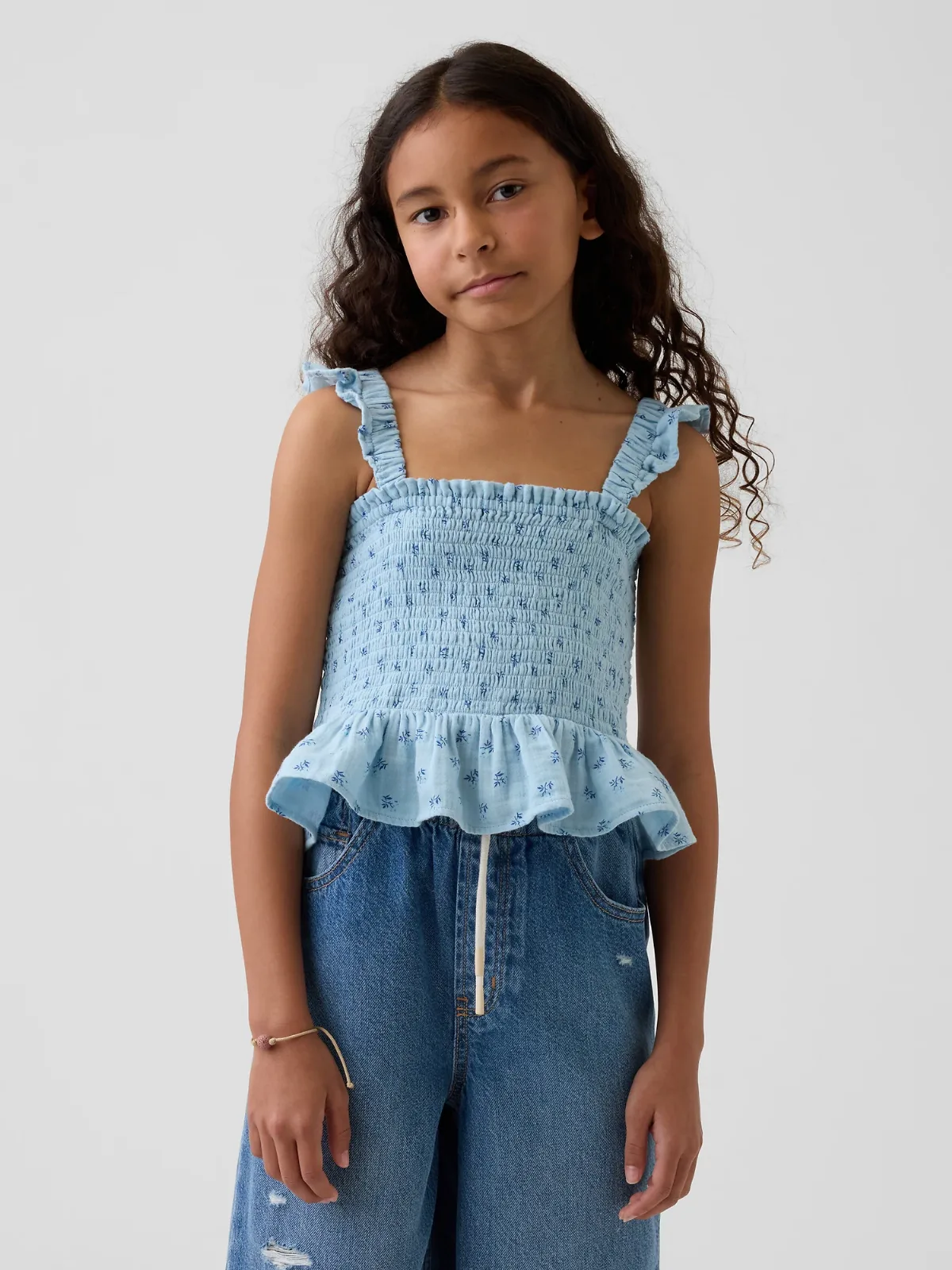 Cotton Gauze Smocked Peplum Top by Gap