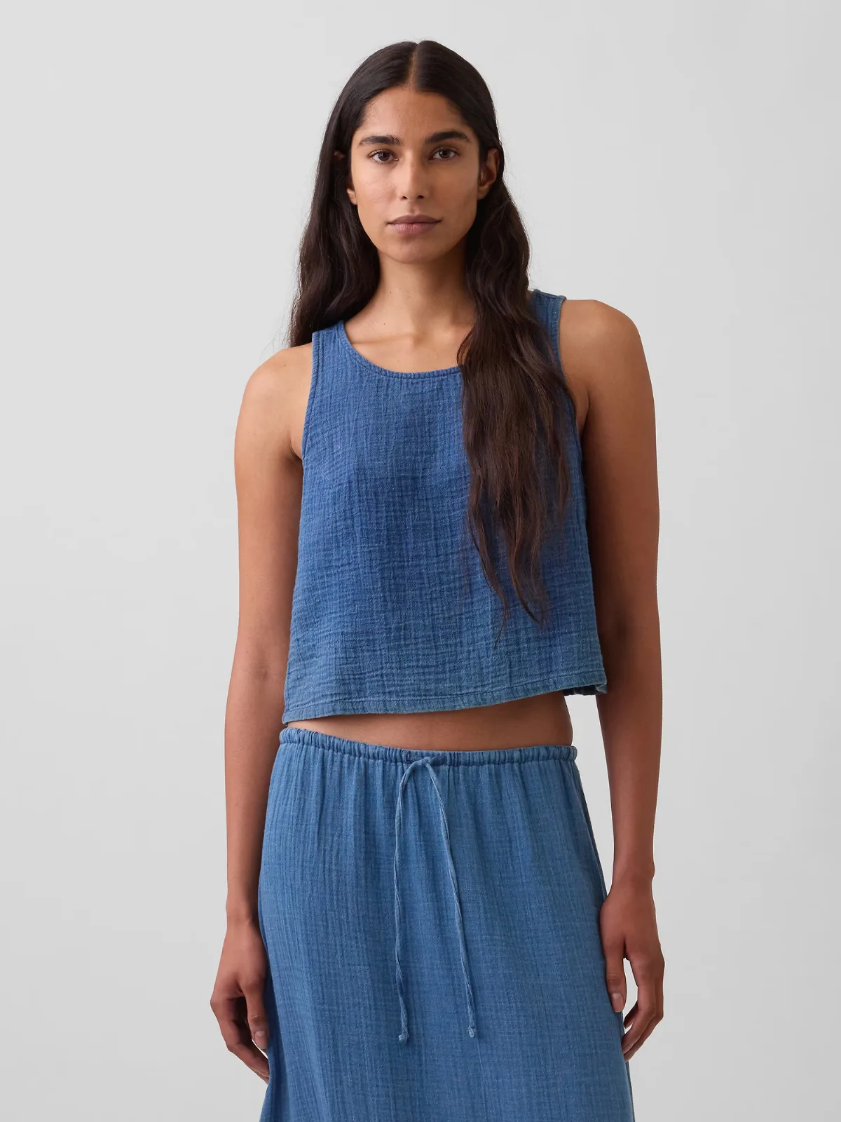 Cotton Gauze Denim Shell Tank Top by Gap