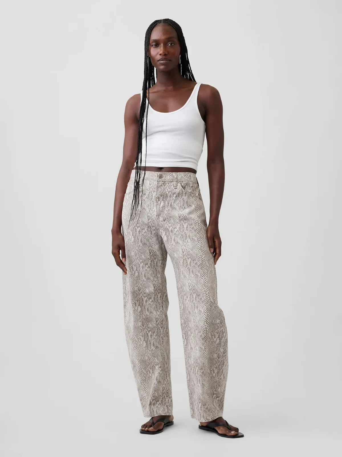 High Rise Snake Print Barrel Jeans by Gap