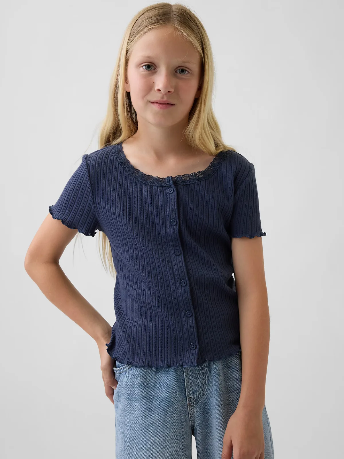 Pointelle Rib Button-Front T-Shirt by Gap