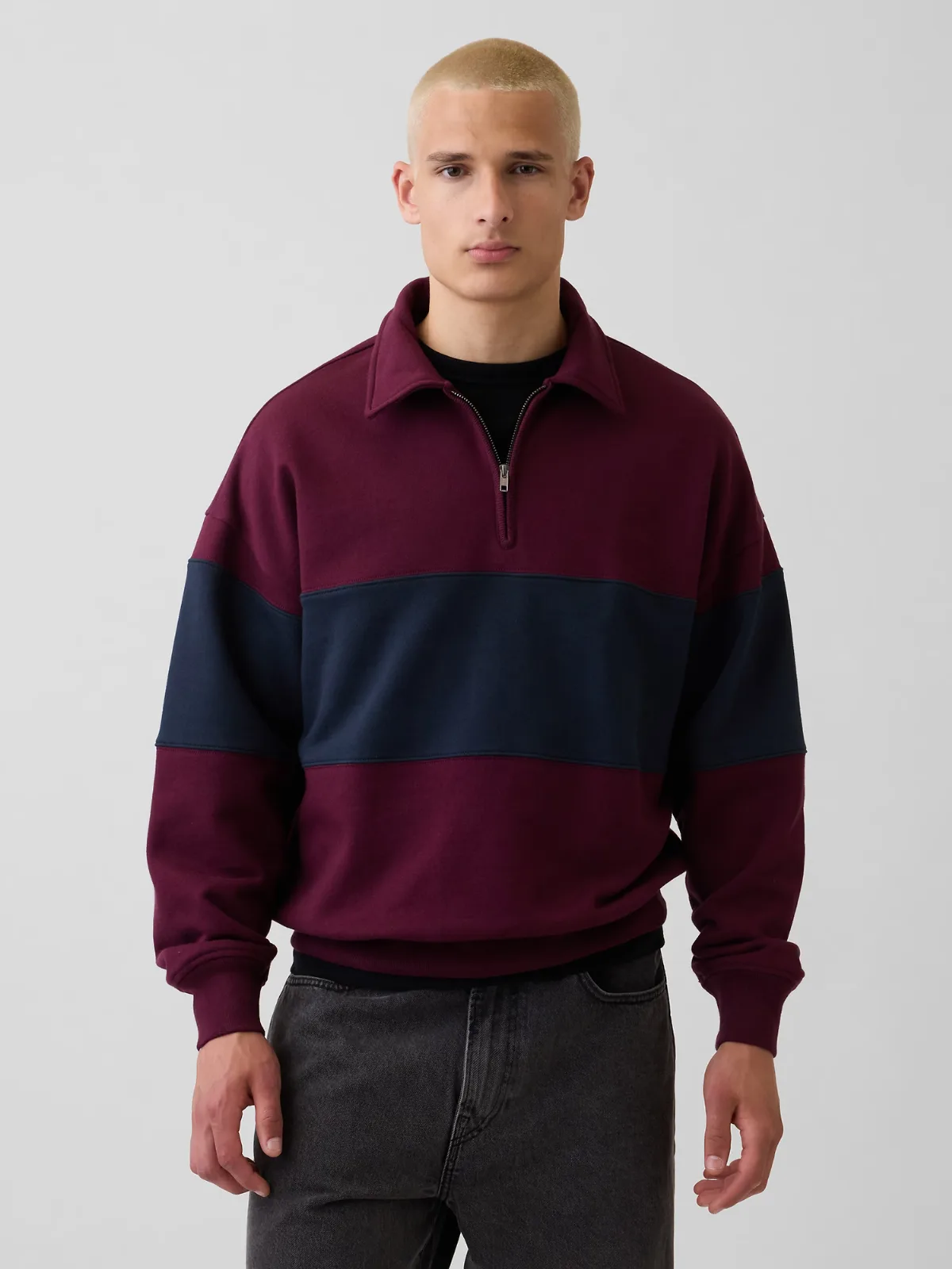 Heavyweight Oversized Stripe Half-Zip Pullover by Gap