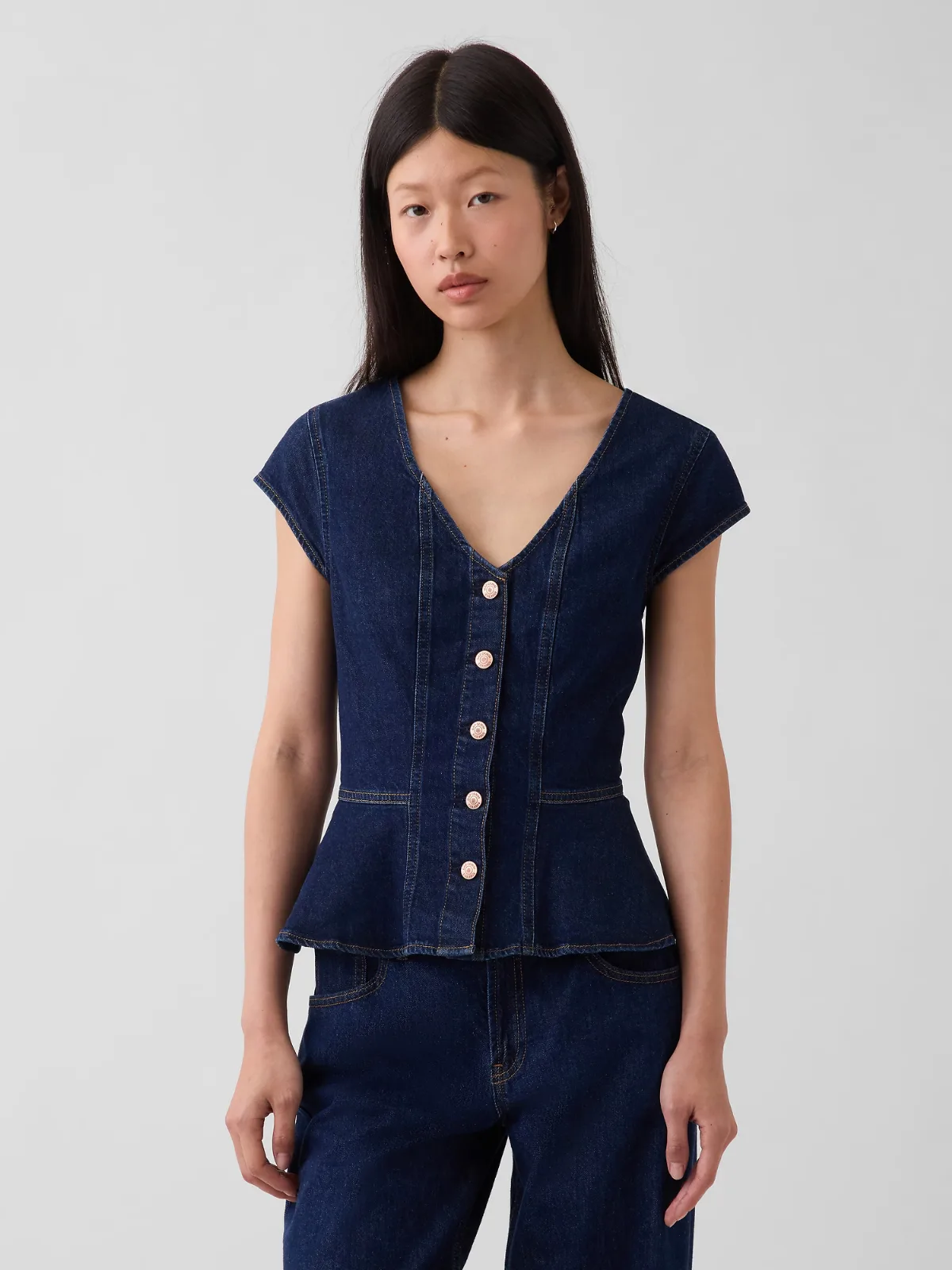 Denim Fitted Peplum Top by Gap