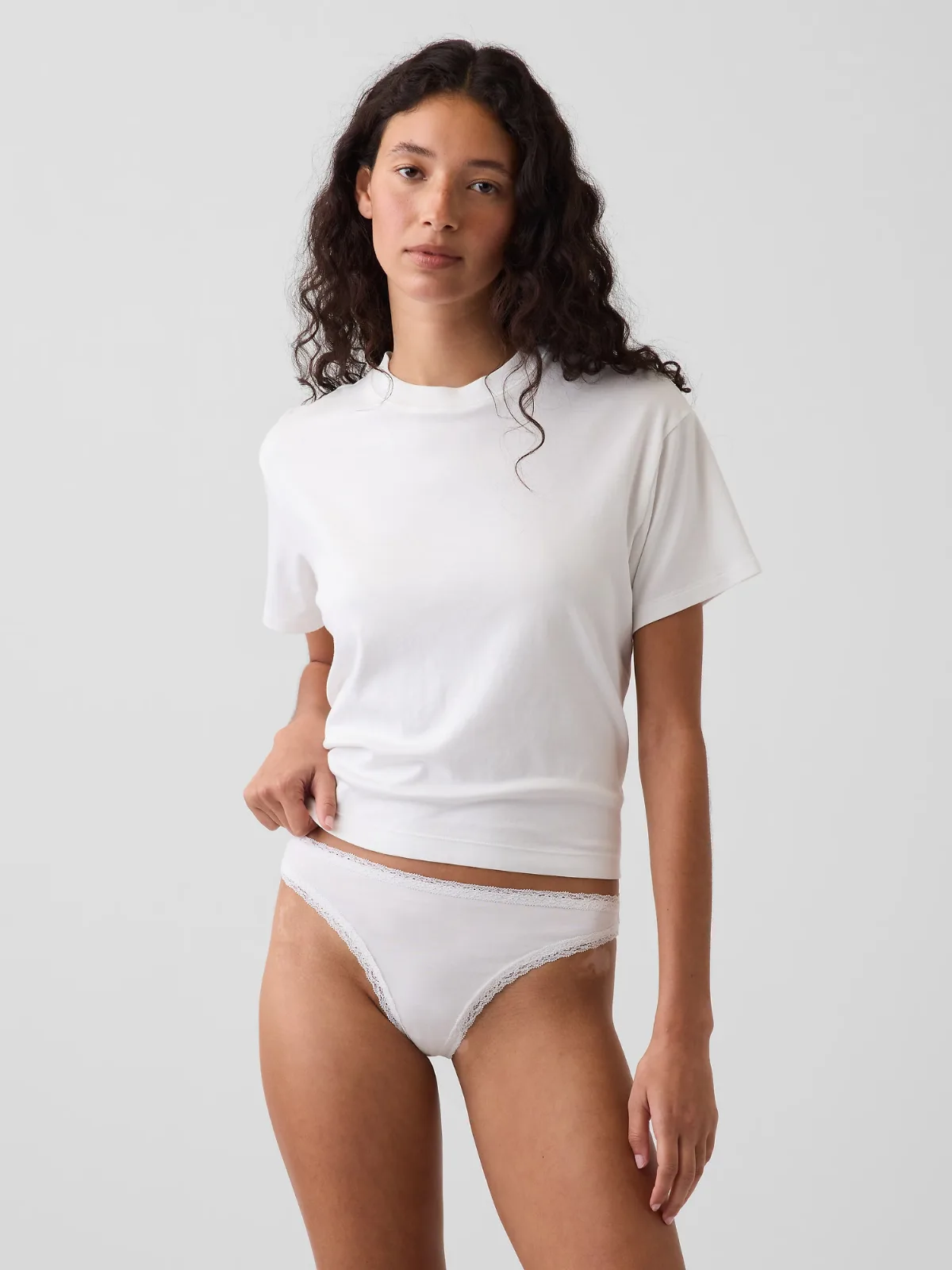 SoftMade Organic Stretch Cotton Lace-Trim Thong