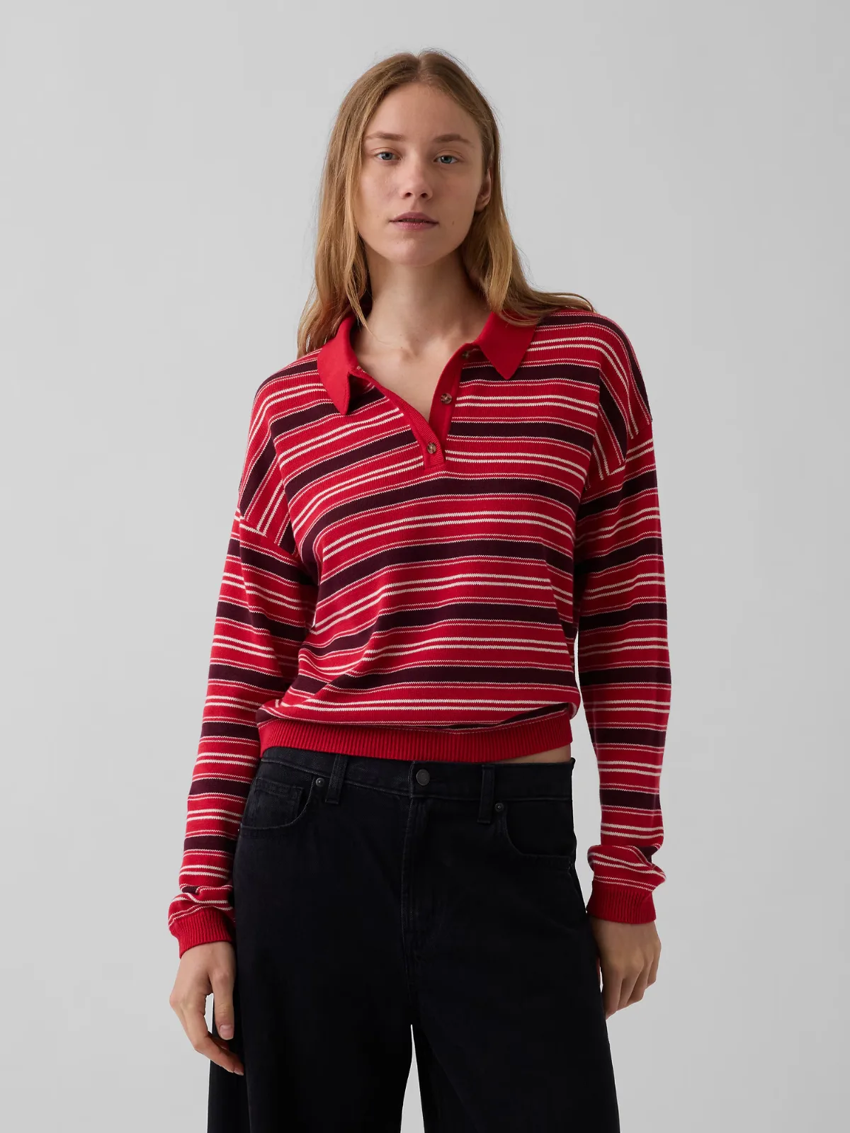 100% Cotton Relaxed Polo Shirt Sweater by Gap