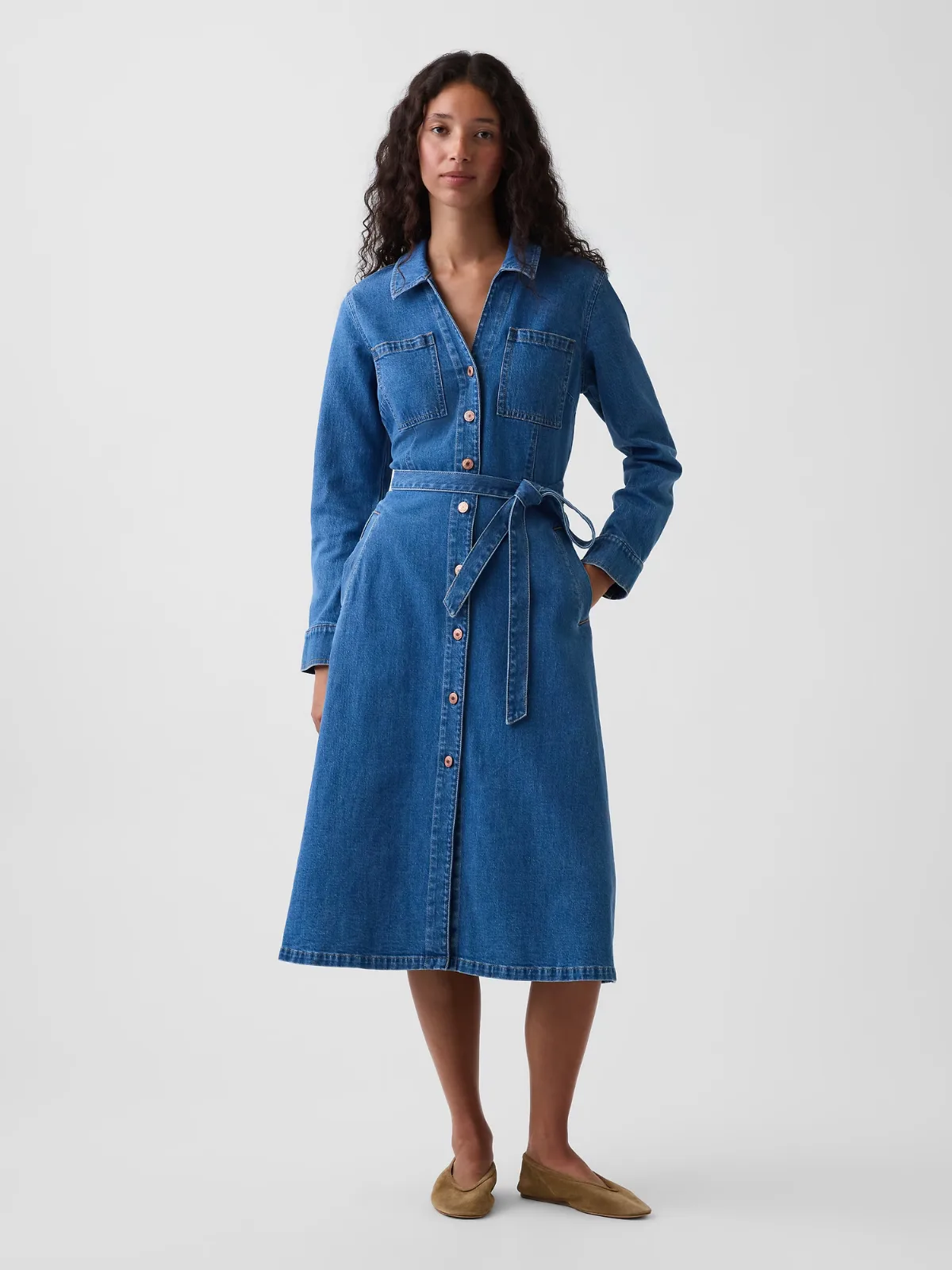 Denim Tie-Belt Midi Shirtdress by Gap