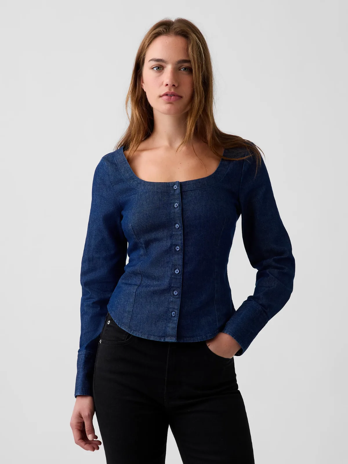 Denim Scoop Neck Top by Gap
