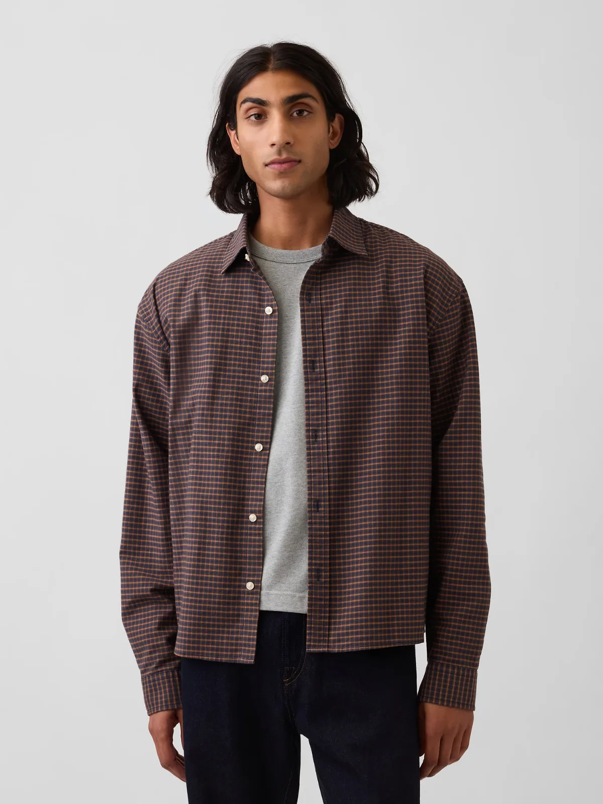 Relaxed Crop Straight-Hem Oxford Shirt