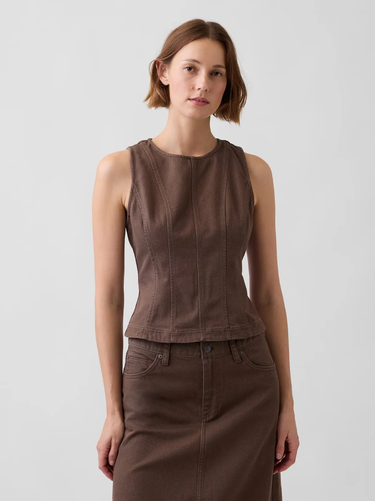 Seamed Twill Crop Shell Top by Gap