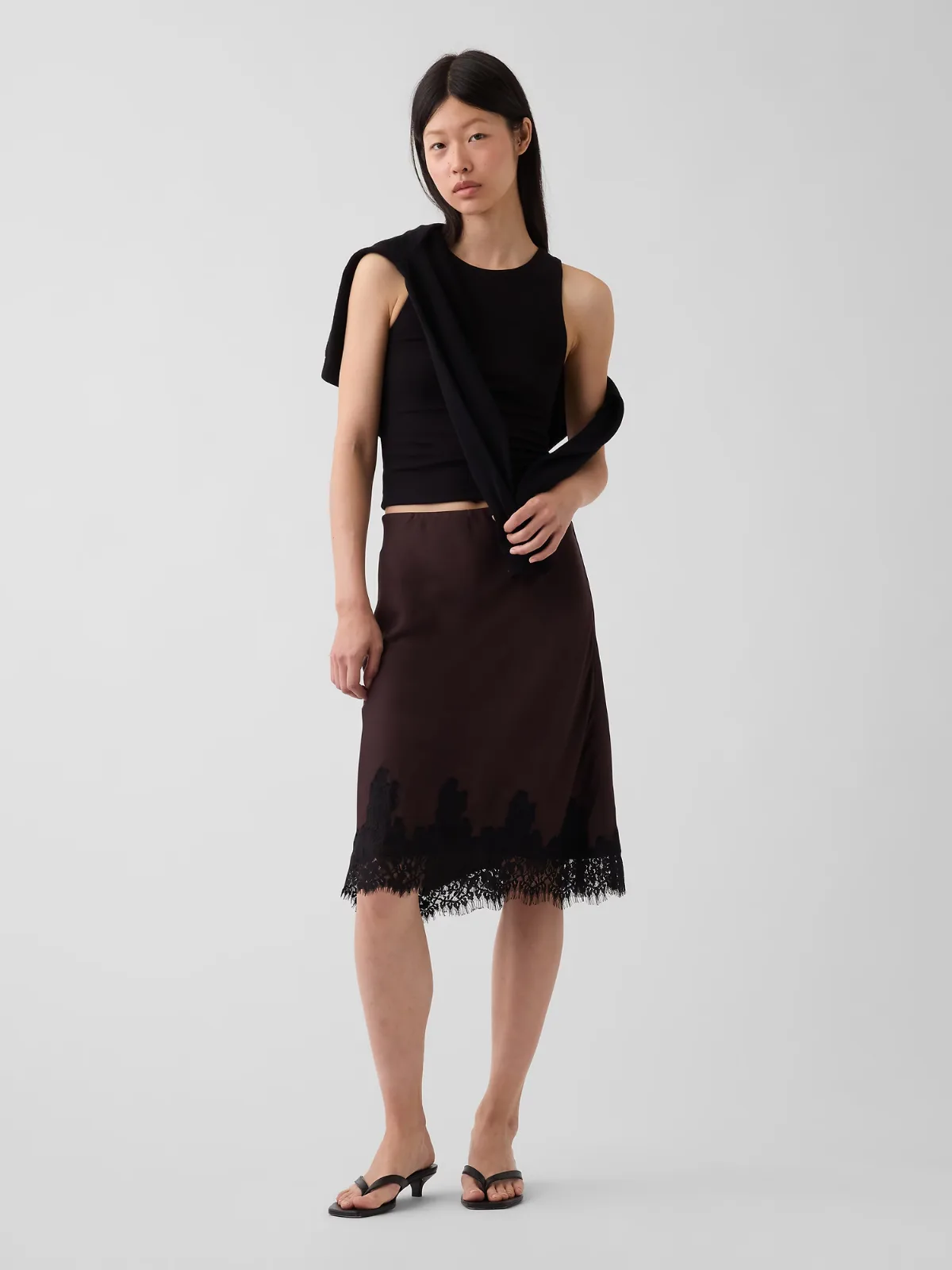 Lace-Hem Easy Knee-Length Skirt by Gap