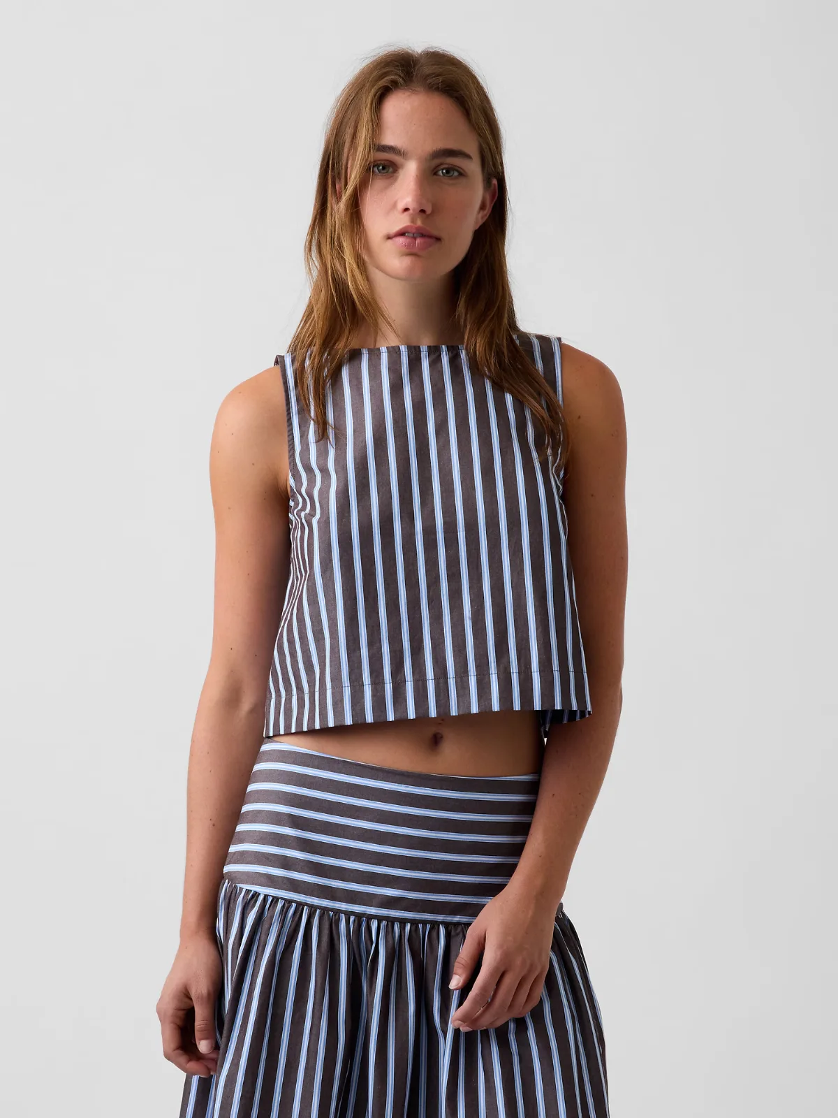 Poplin Boatneck Shell Tank Top